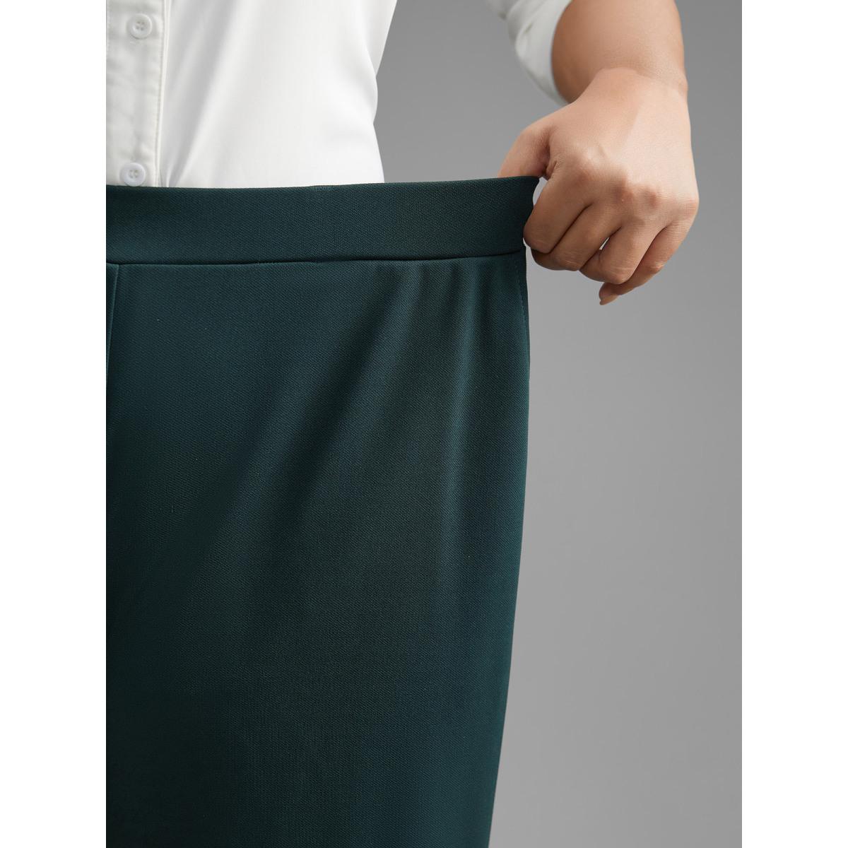 Plus Size Solid Elastic Waist Wide Leg Pants Women DarkGreen Workwear Essentials Wide Leg Mid Rise Work Pants BloomChic 30/6X Product Image
