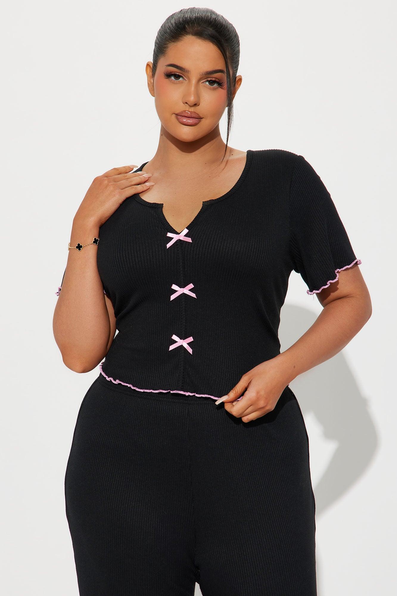 Cute As Ever Ribbed PJ Pant Set - Black Product Image