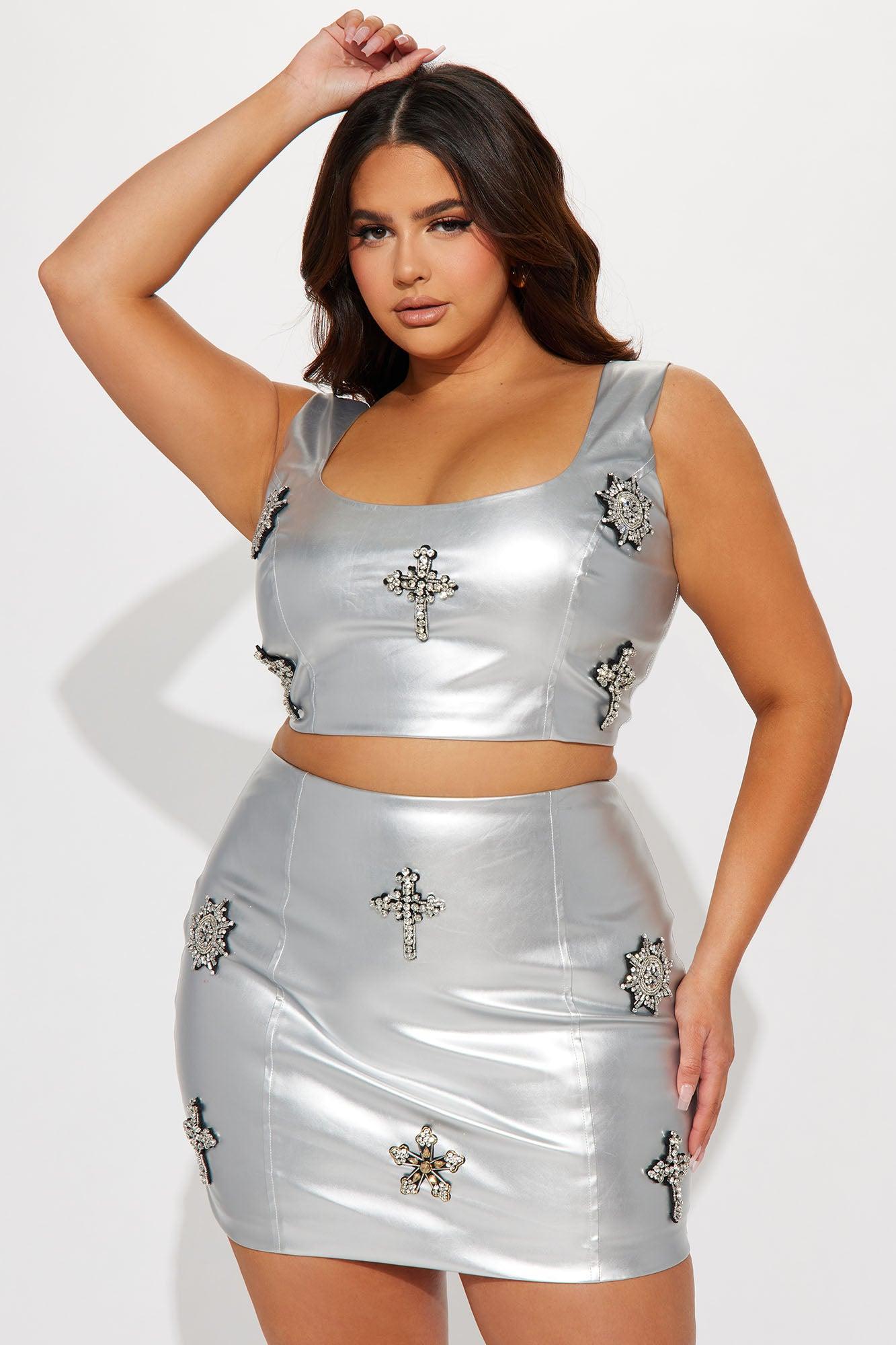 Rosalia Metallic Skirt Set - Silver Product Image
