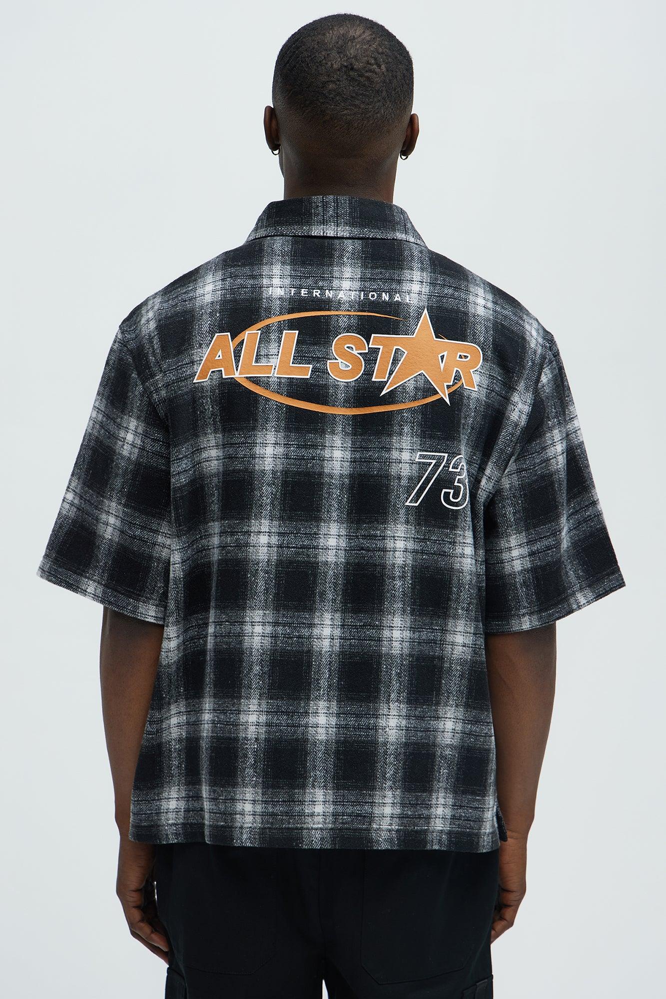 All Star Plaid Button Down Cropped Short Sleeve Shirt - Black/combo Product Image
