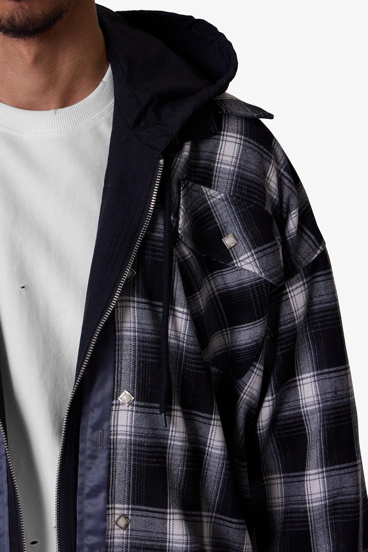 Zipped Up Flannel Jacket - Black Product Image