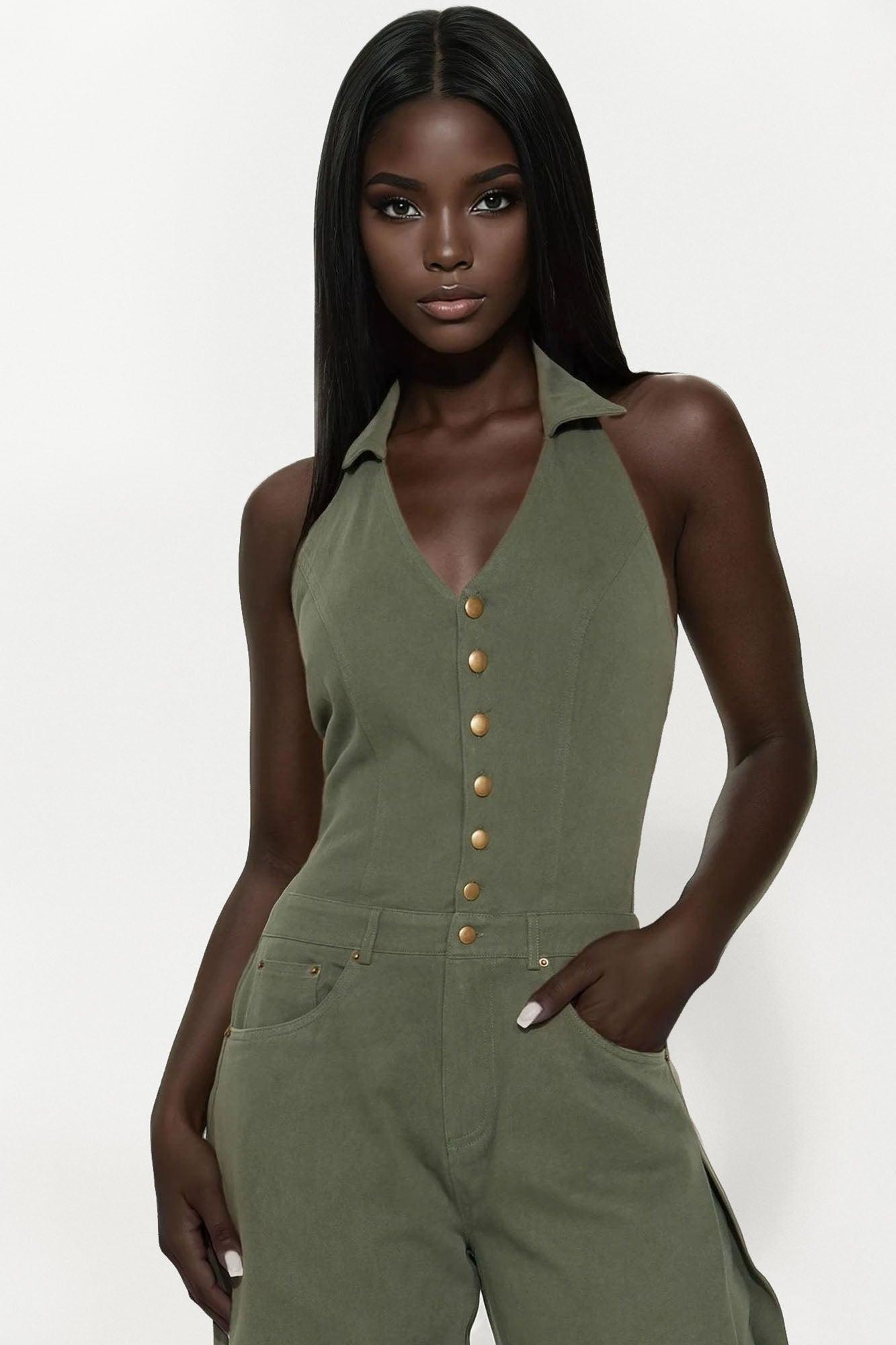 Alexis Barrel Leg Jumpsuit - Olive Product Image