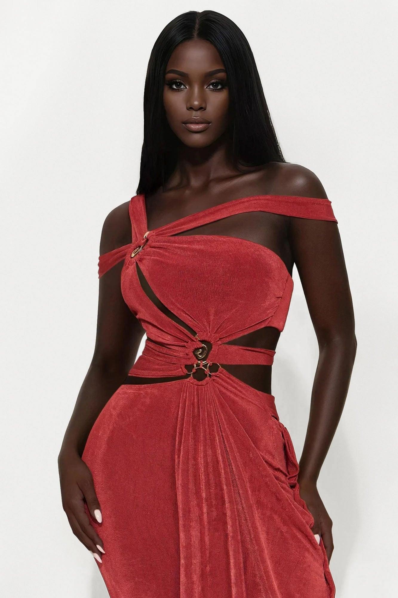 Lena Cut Out Maxi Dress - Rust Female Product Image