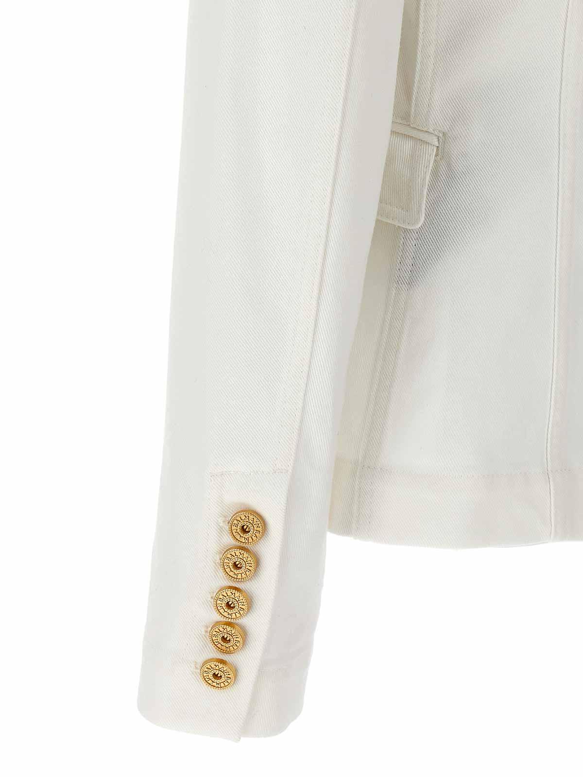 BALMAIN Double-breasted Structured Denim Blazer With Peak Lapel In White Product Image
