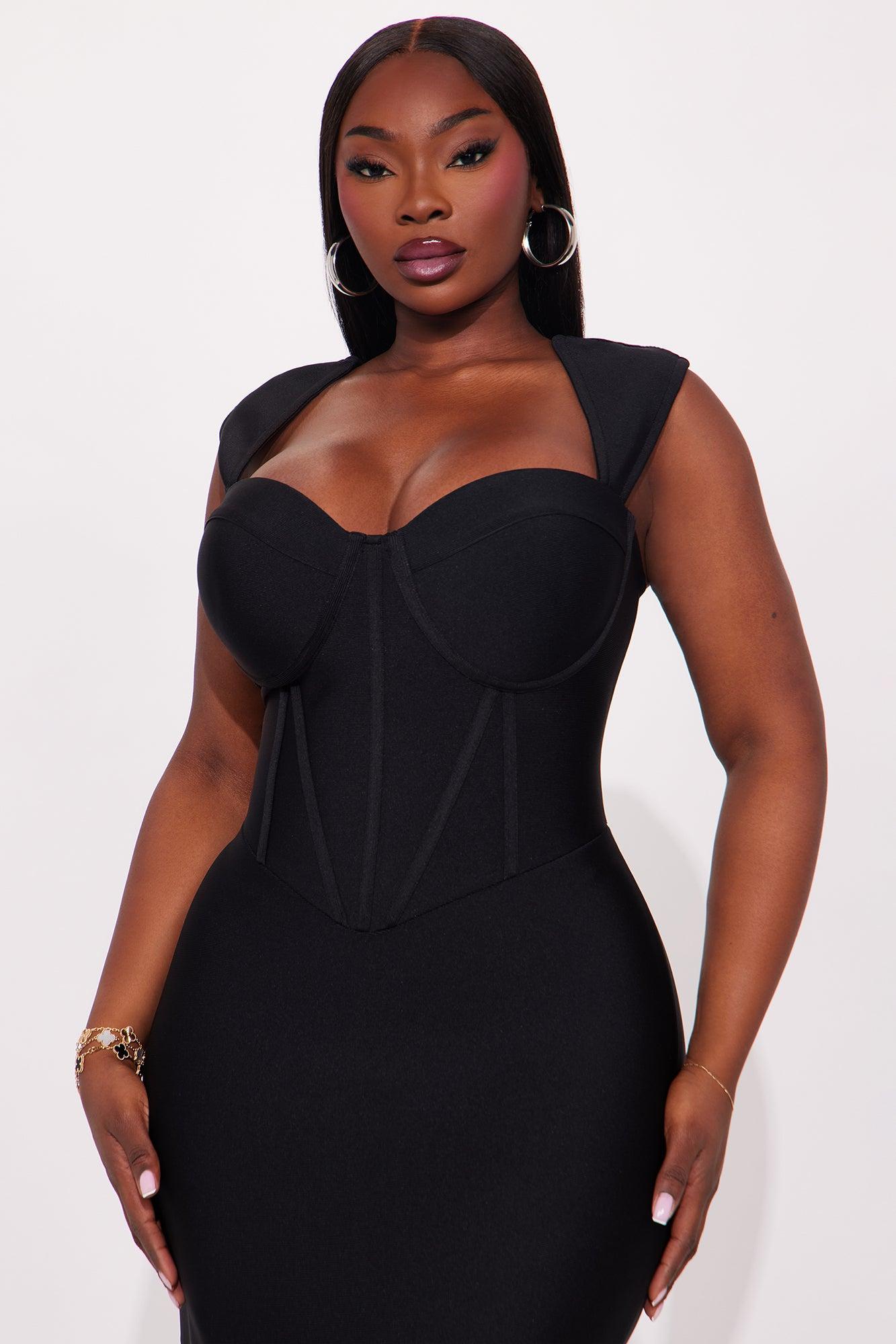 Sculpted Energy Corset Bandage Midi Dress - Black Female Product Image