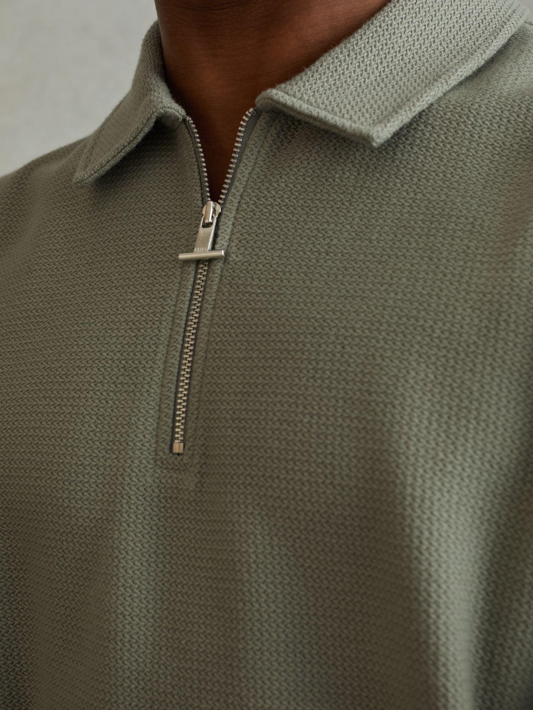 Textured Cotton Half-Zip Polo Shirt in Pistachio Product Image