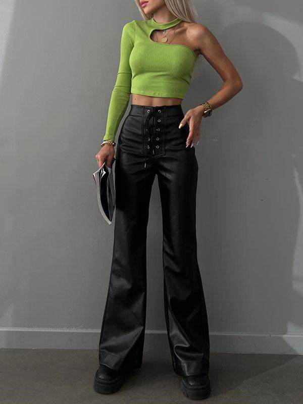 Flared Pants Bandage Solid Color Pants Trousers Product Image