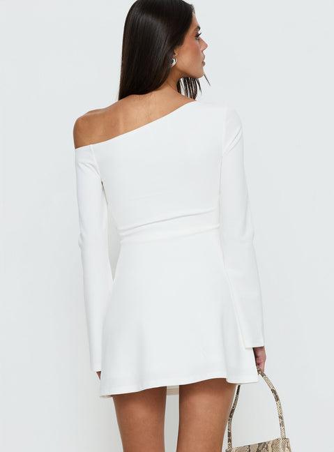 Adrietta Long Sleeve Off Shoulder Mini Dress White Product Image