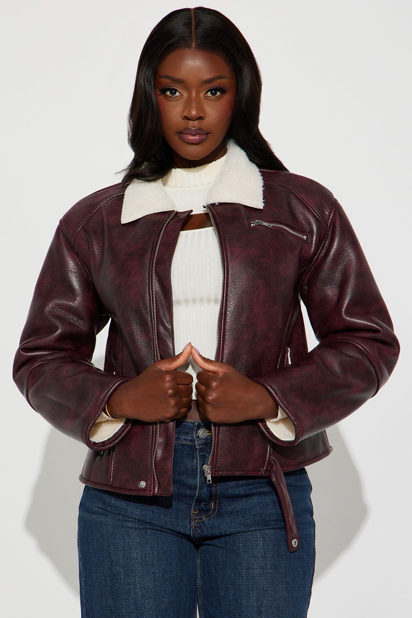 Bad Side Washed Moto Jacket - Burgundy Female Product Image