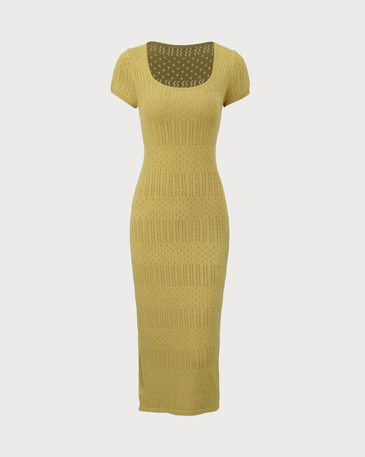 Green Square Neck Bodycon Midi Dress Product Image