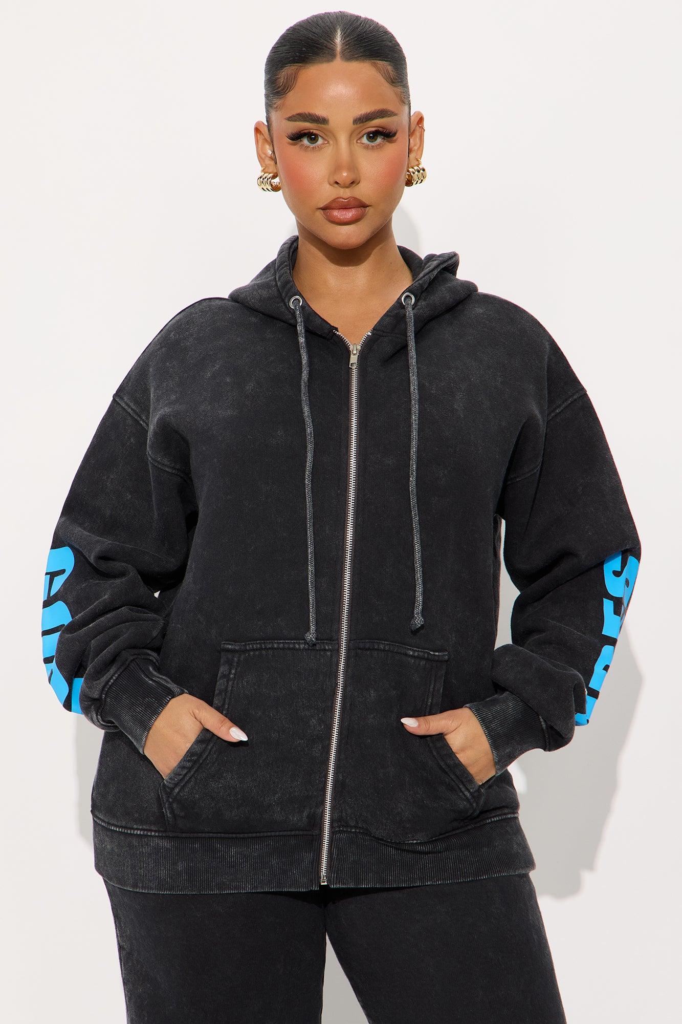Good Vibes AF Washed Fleece Zip Up Sweatshirt - Charcoal/combo Female Product Image