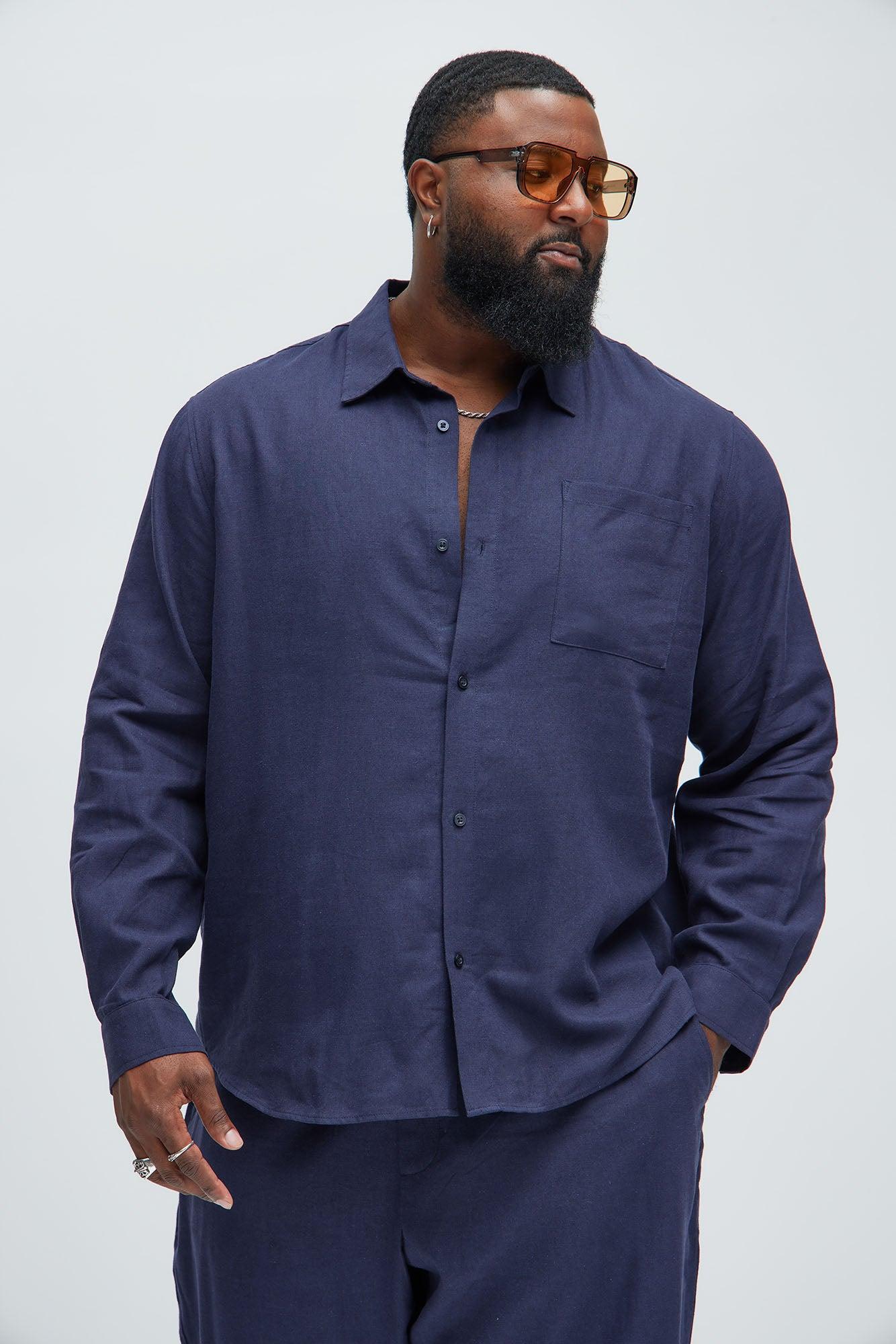 Bahamas Linen Single Pocket Long Sleeve Shirt - Navy Product Image