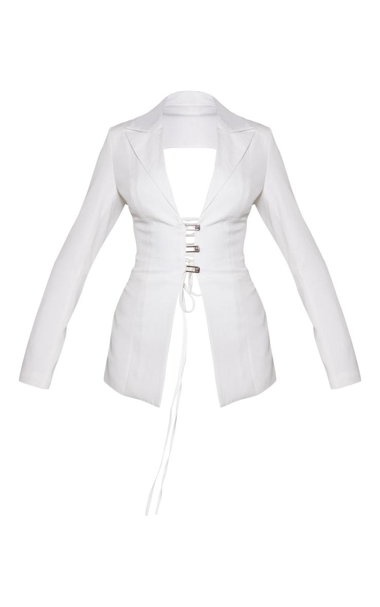 White Fitted Lace Up Back Blazer Product Image