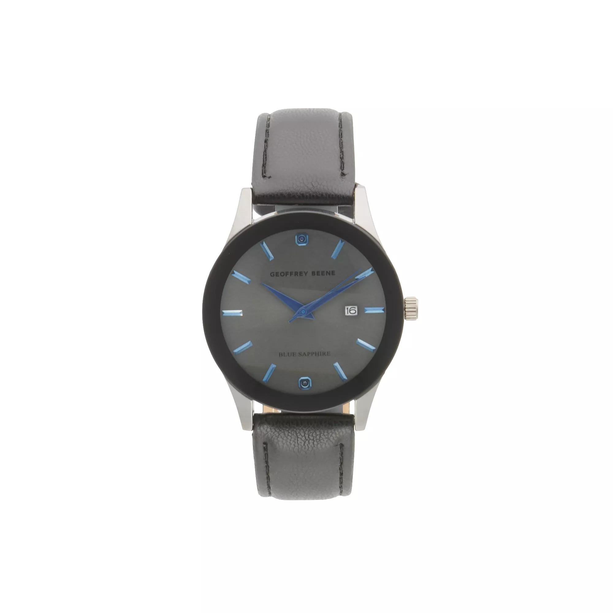 Geoffrey Beene Men's Silver Tone Blue Sapphire Strap Watch, Size: Large, Grey Product Image