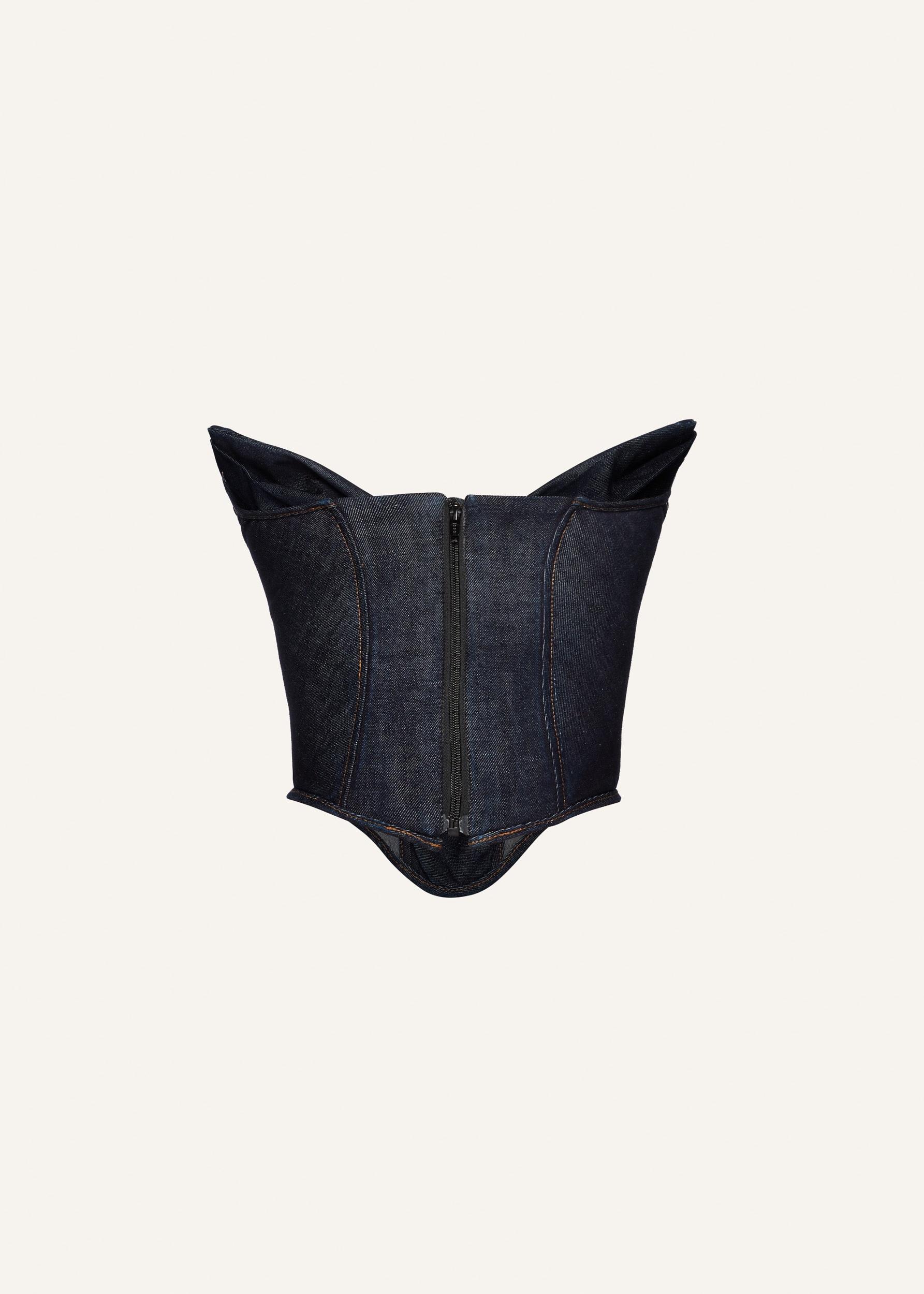 Draped strapless denim corset in navy Product Image