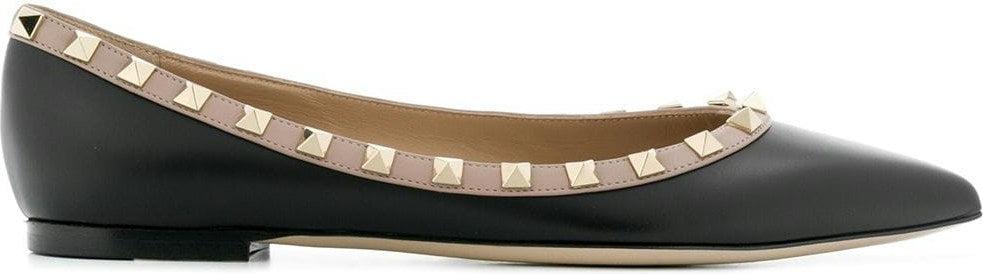 VALENTINO GARAVANI Pointed Toe Studded Trim Flat Sole Ballerina In Black Product Image