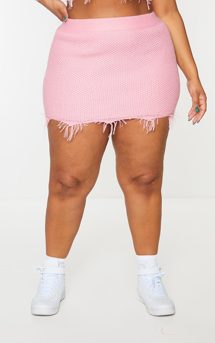 Plus Pink Raw Hem Knit Skirt Product Image