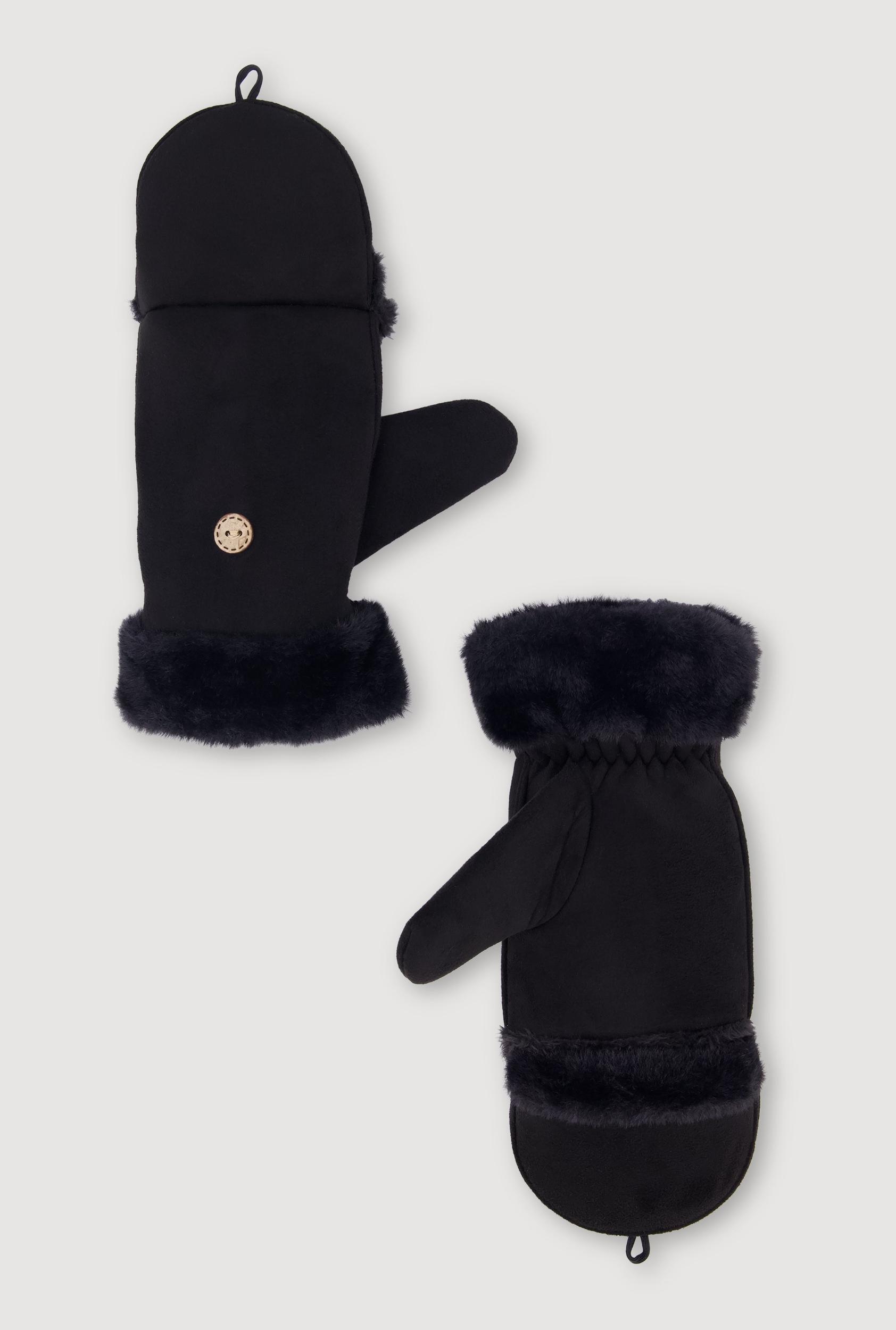 Faux Fur Trim Fold Over Mittens Female Product Image