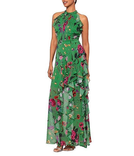 Betsy & Adam Halter Neck Ruffle Front Floral Print Maxi Dress Product Image
