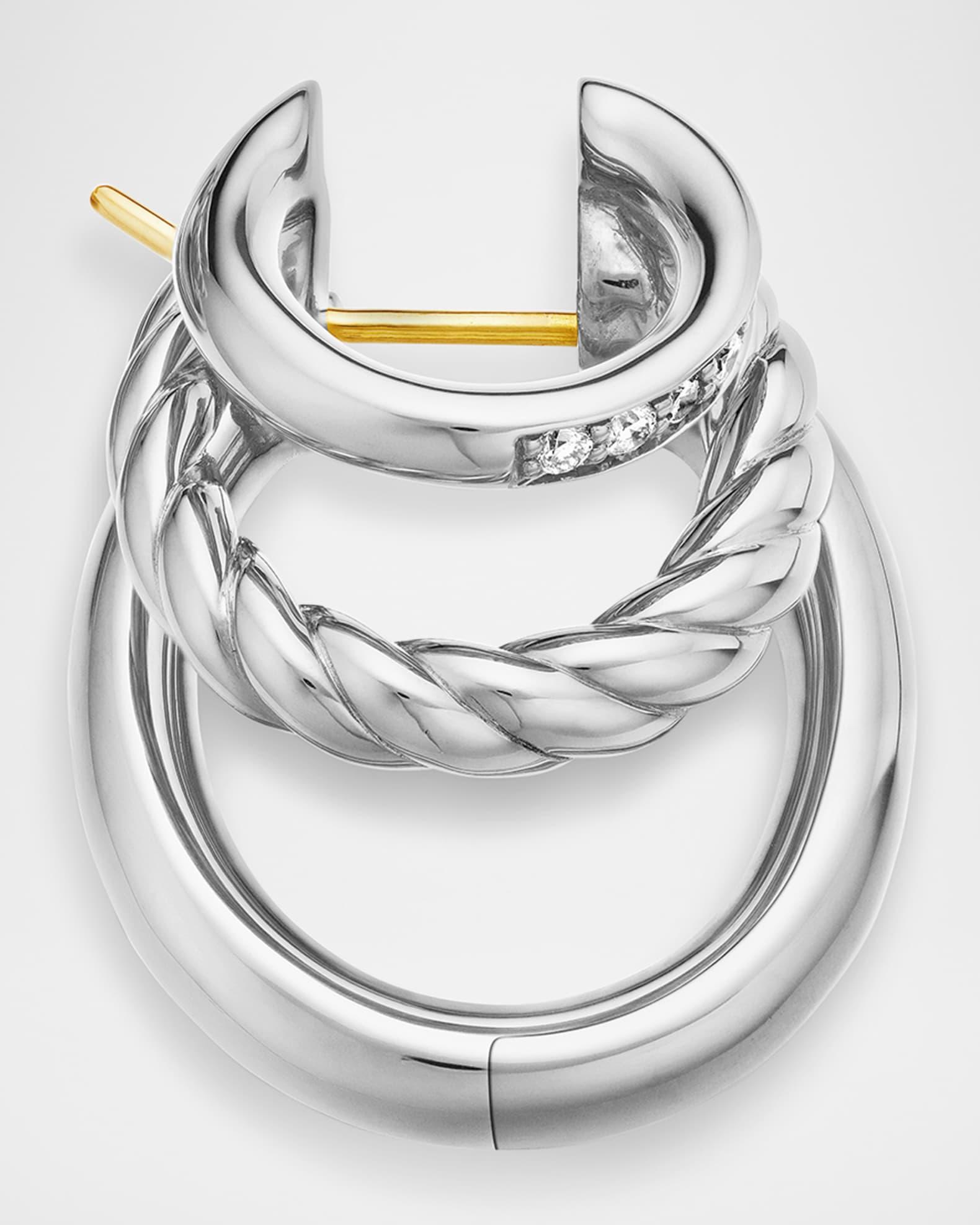 DY Mercer 3-Row Hoop Earrings with Diamonds in Silver, 21mm Product Image