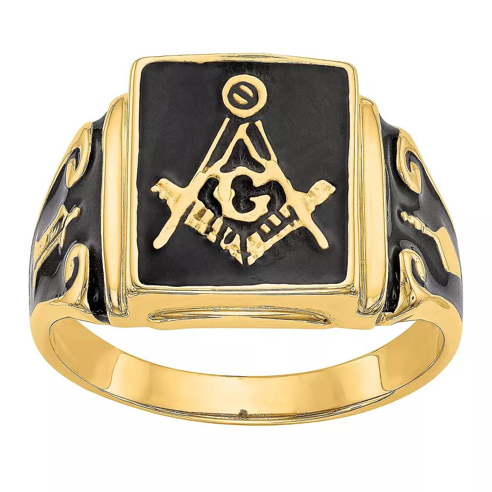 Masonic Collection Men's 14k Gold Black Enamel Masonic Ring, Size: 10 Product Image
