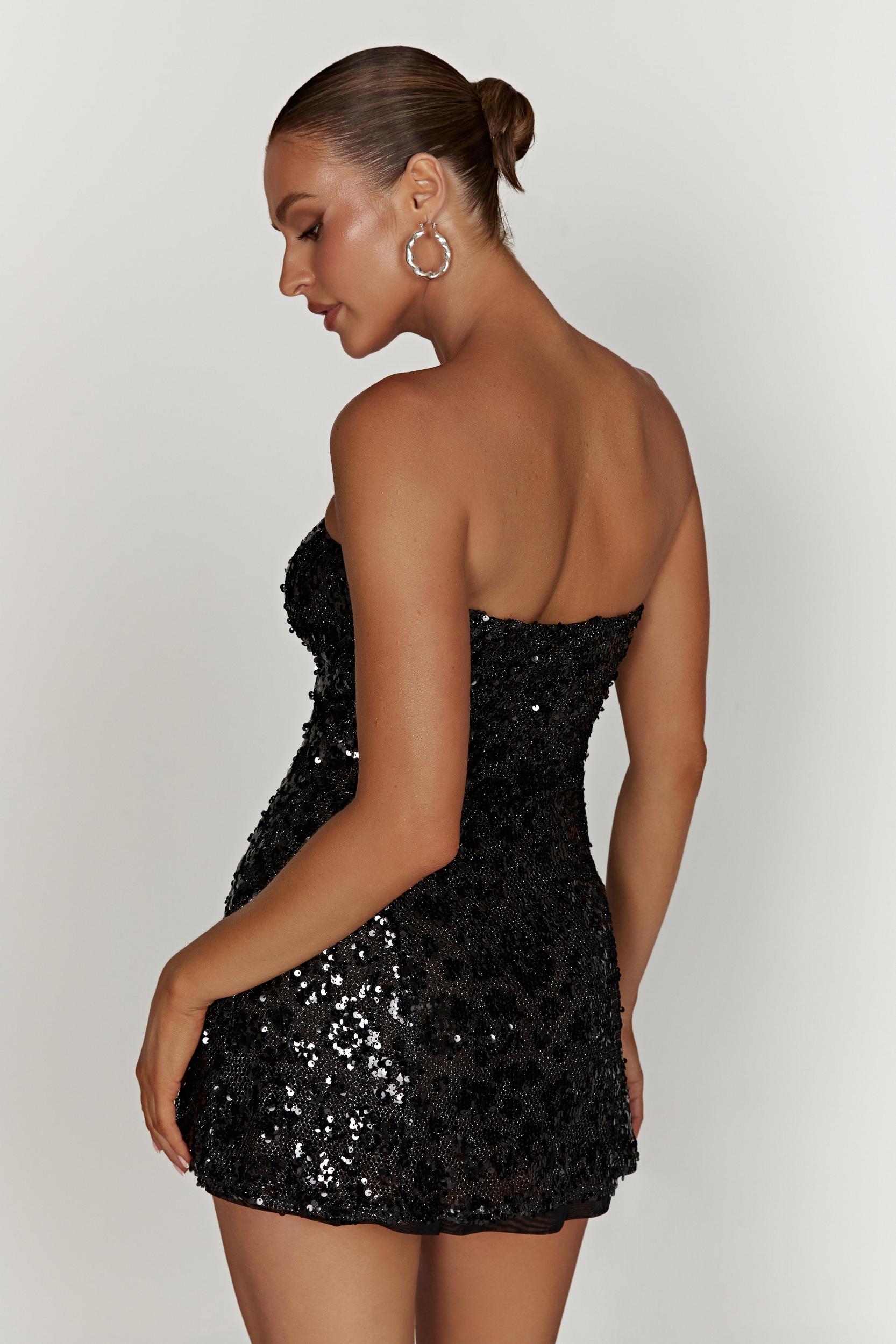 Everleigh Strapless Sequin Mini Dress - Black Product Image