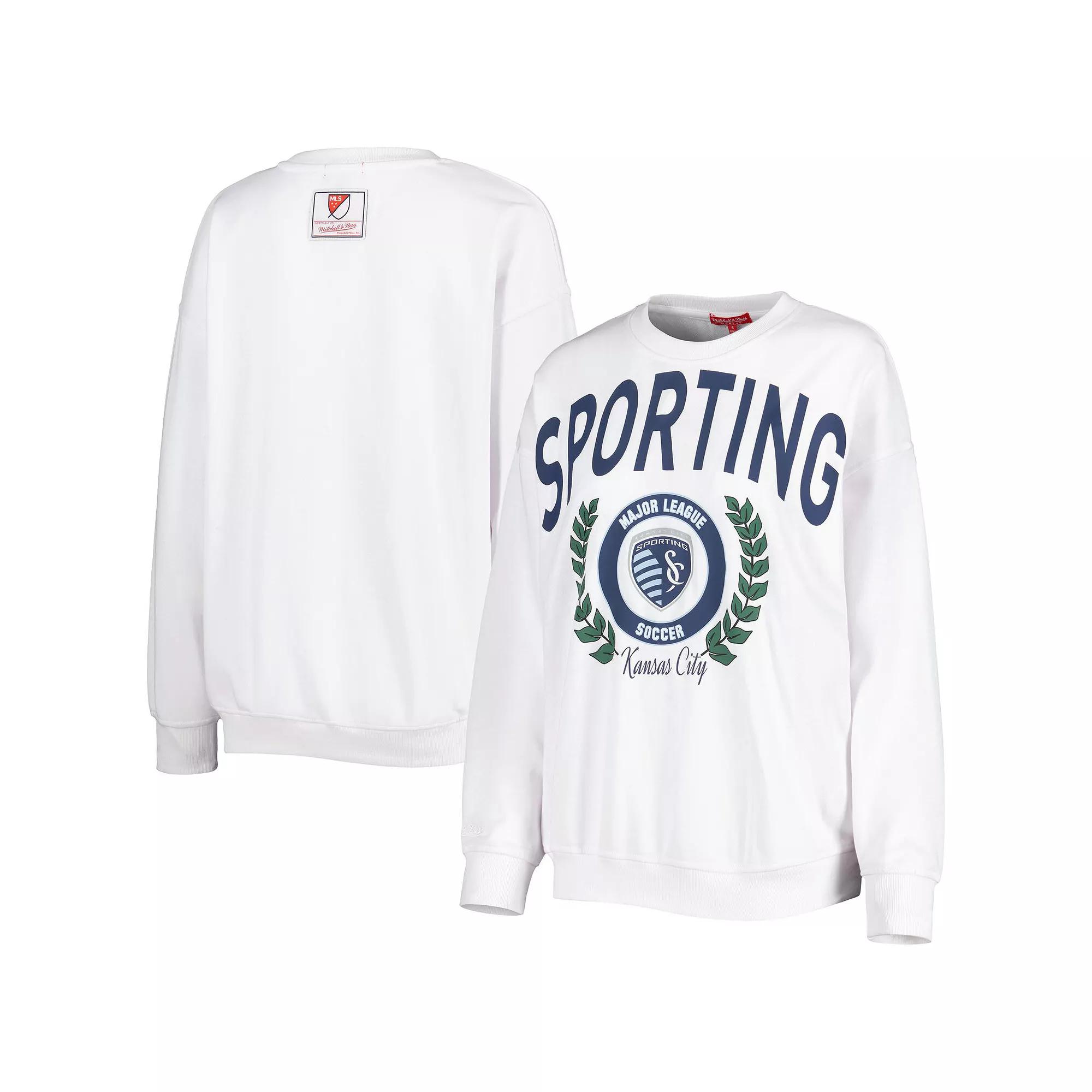 Women's Mitchell & Ness White Sporting Kansas City Logo 2.0 Pullover Sweatshirt, Size: Large Product Image