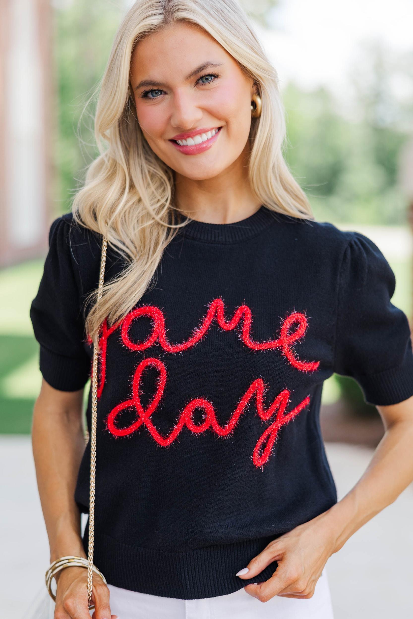 To The Stadium Black Game Day Puff Sleeve Sweater Female Product Image