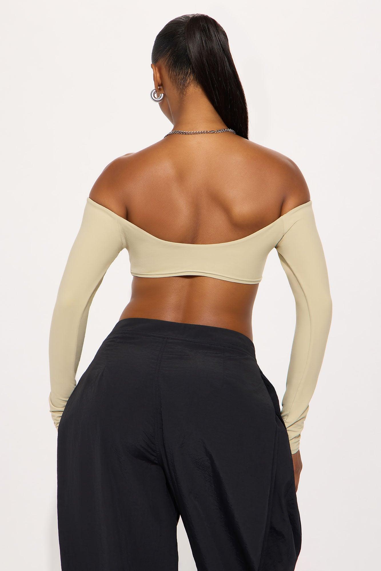 Second Skin Off Shoulder Cropped Top - Stone Female Product Image
