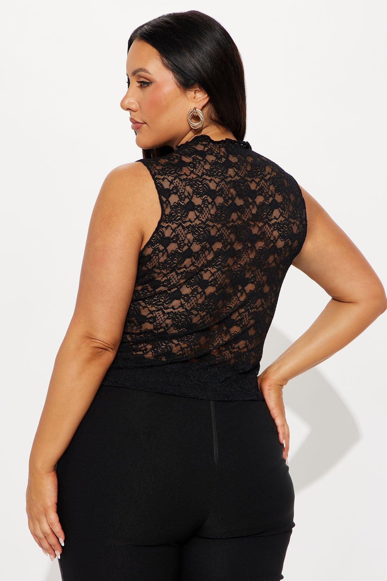 Vickie Sheer Lace Asymmetrical Top - Black Female Product Image