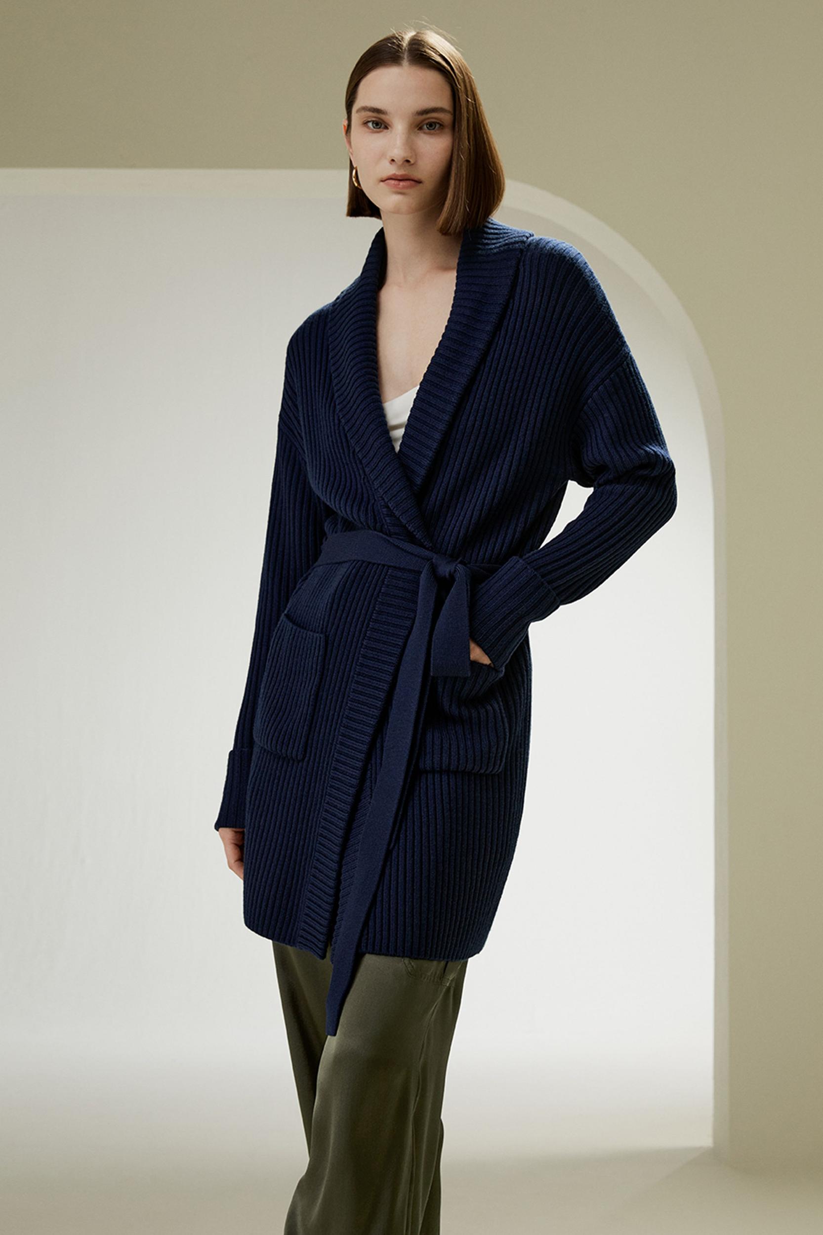 LILYSILK Wool Cardigans Womens Camel Pure Wool Elegant Belted Sweater L Product Image