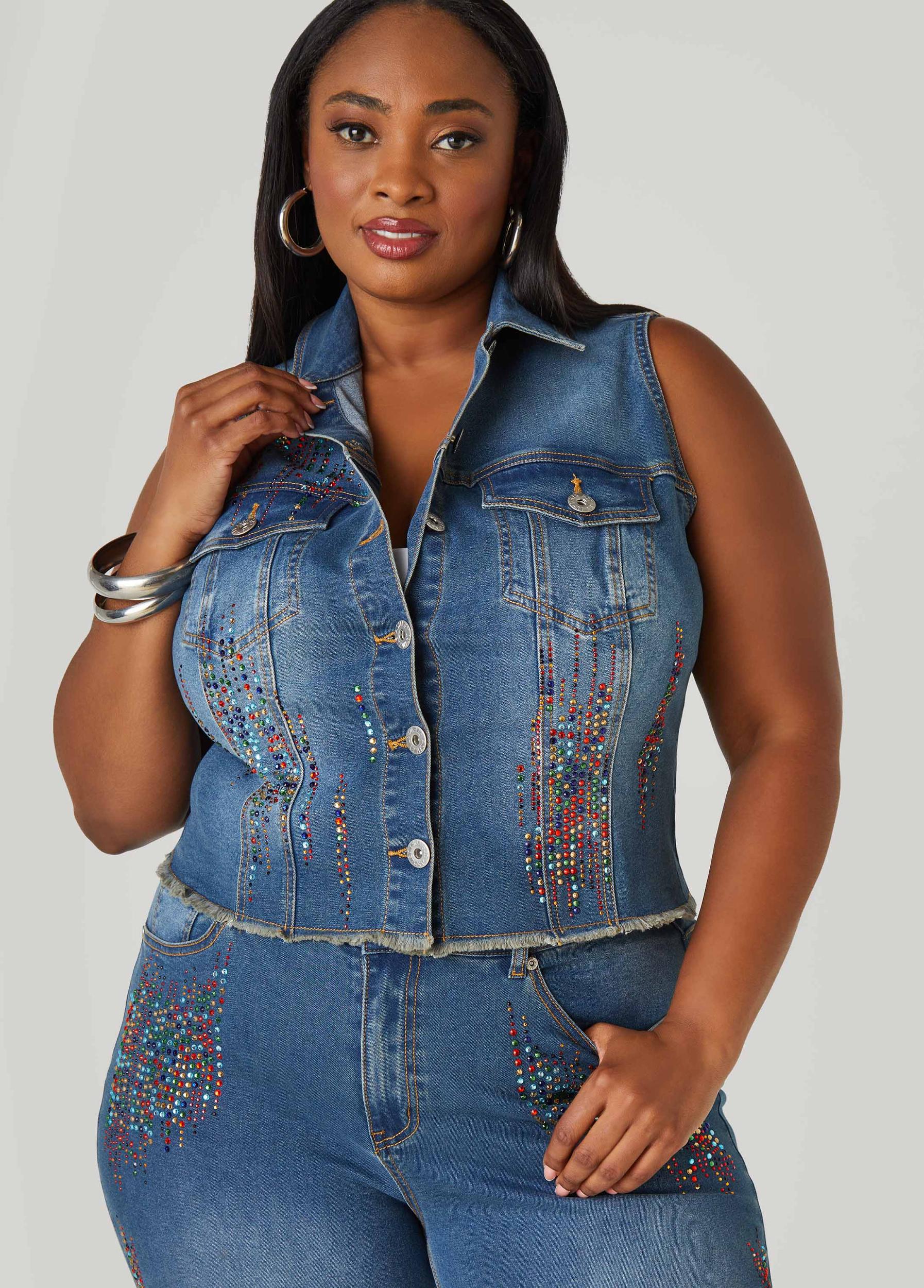 Plus Size Crystal Denim Vest Ashley Stewart Product Image