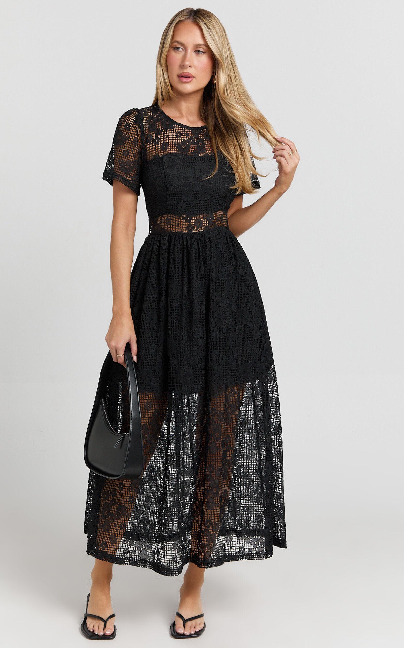 Leon Midi Dress - Short Sleeve Dress in Black Product Image