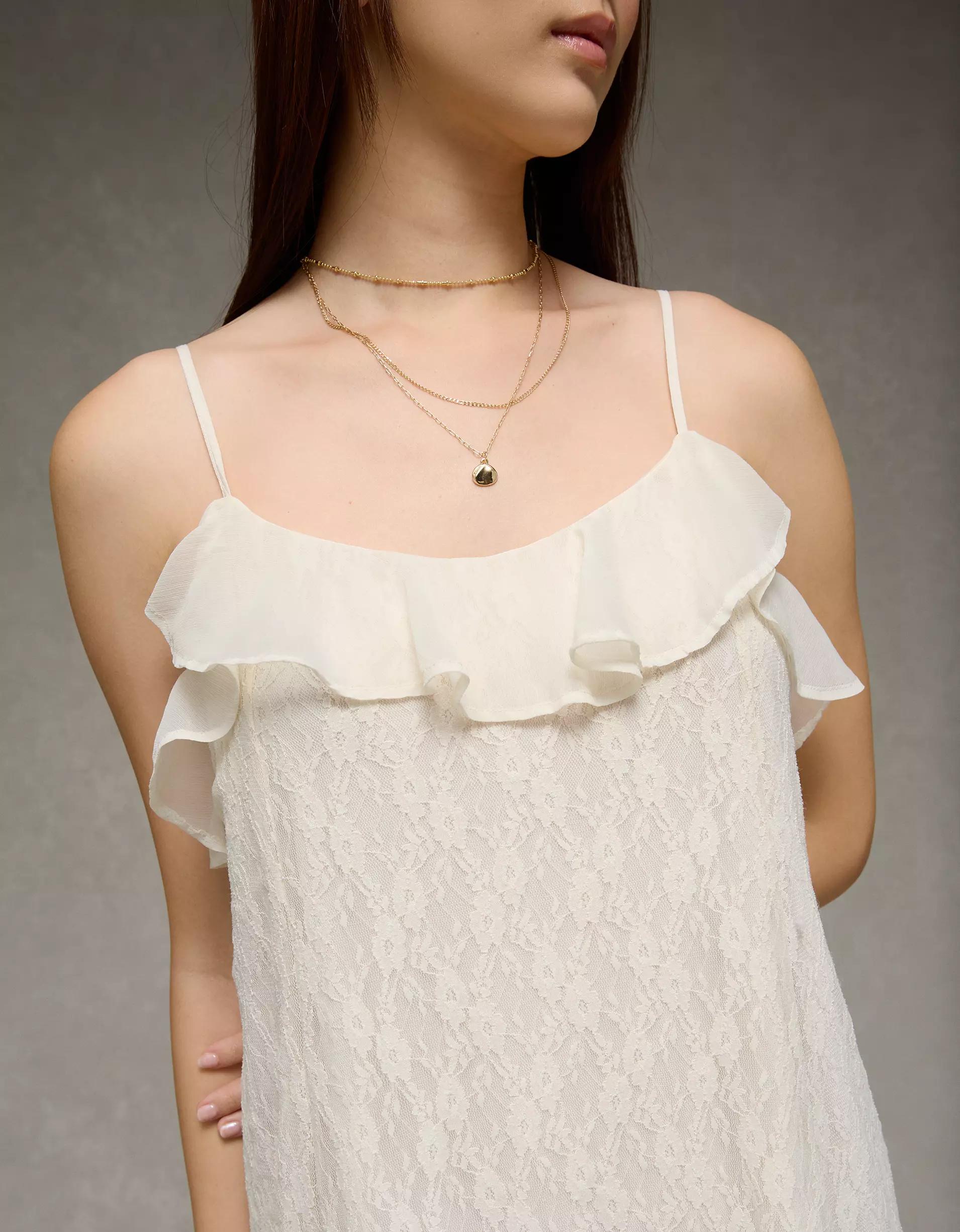 AE Lace Handkerchief Hem Ruffle Mini Dress Product Image