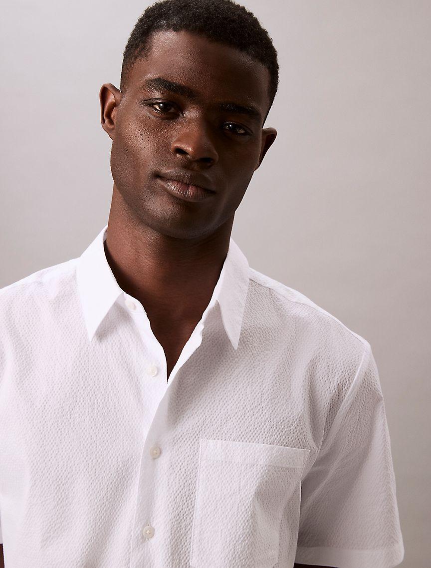 Calvin Klein Mens Solid Seersucker Classic Button-Down Shirt - White Product Image