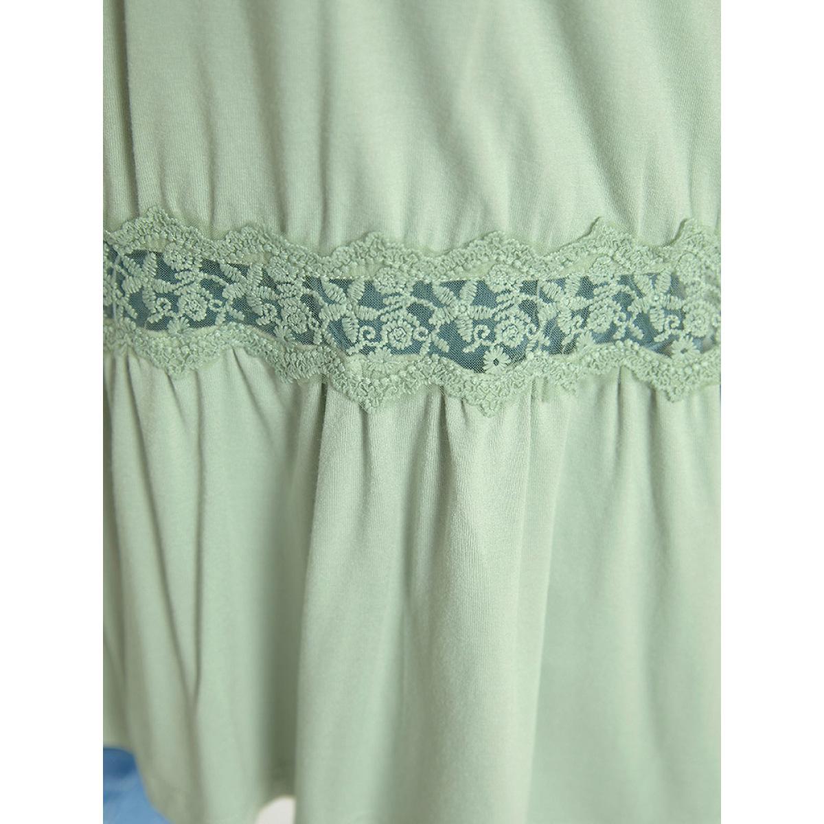 Plus Size Plain Contrast Lace Mesh Ruffle Hem Tank Top Women LightGreen Elegant Dailywear Tank Tops Camis BloomChic 10/M Product Image