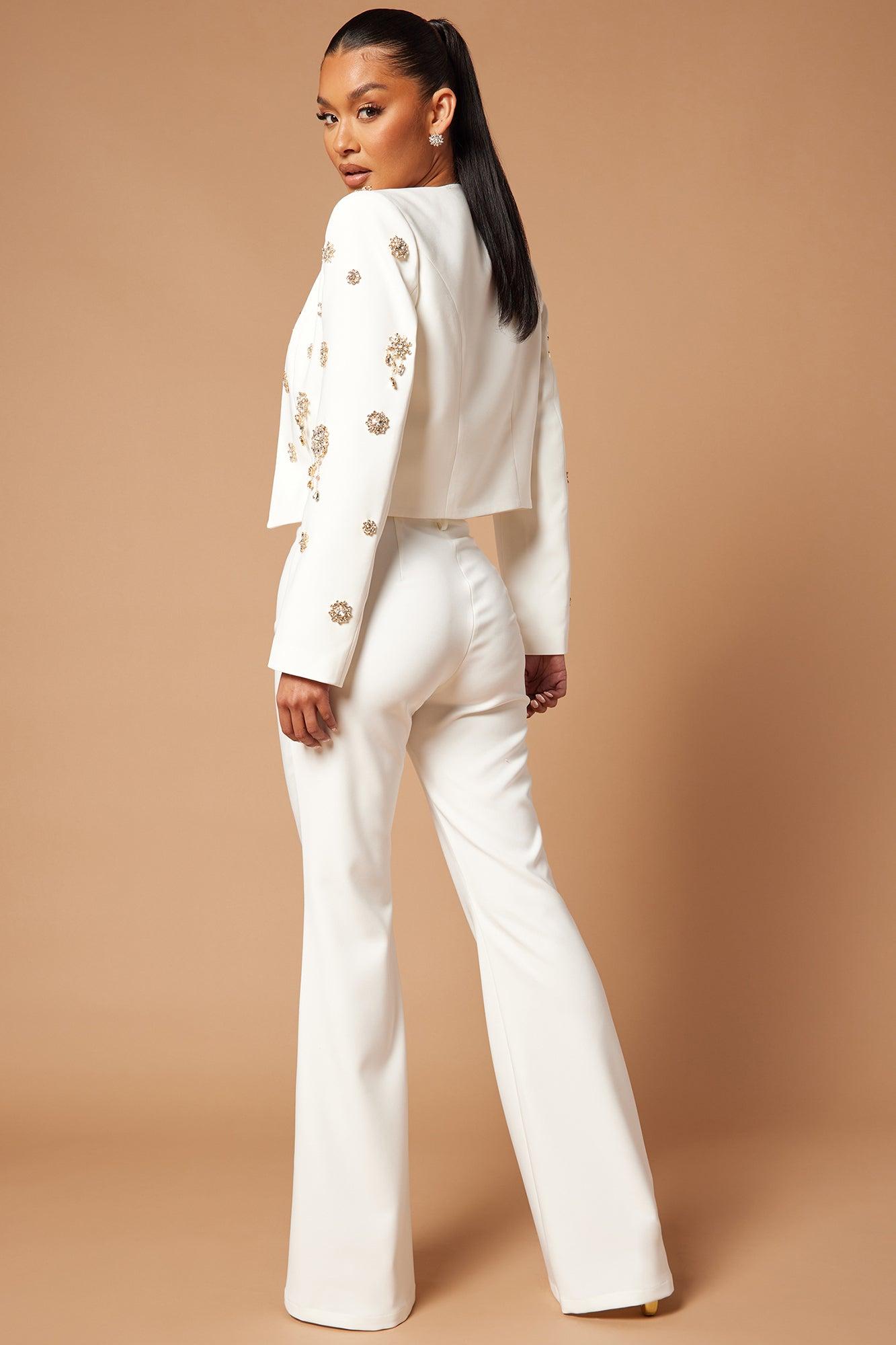 Caroline Embellished Blazer Suit Set - White Product Image
