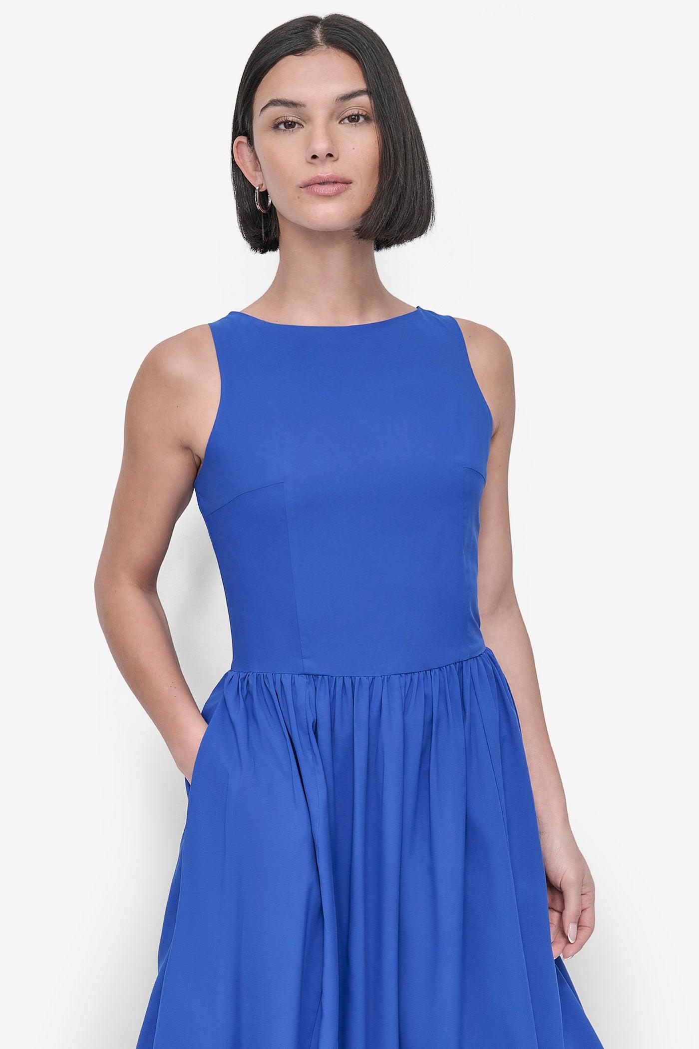 SLEEVELESS BOAT NECK DROP WAIST DRESS Product Image