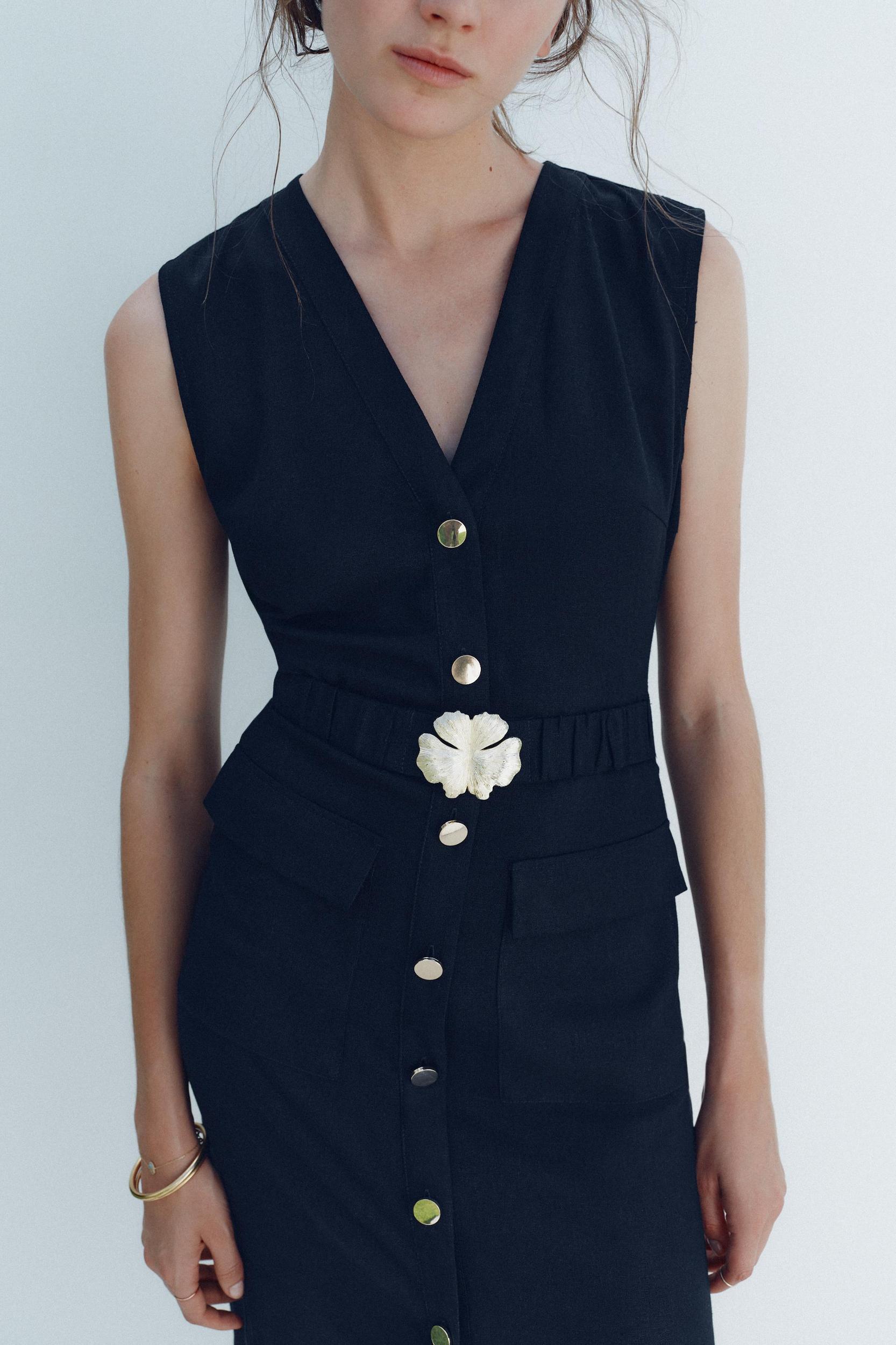 LINEN BELTED MIDI DRESS Product Image