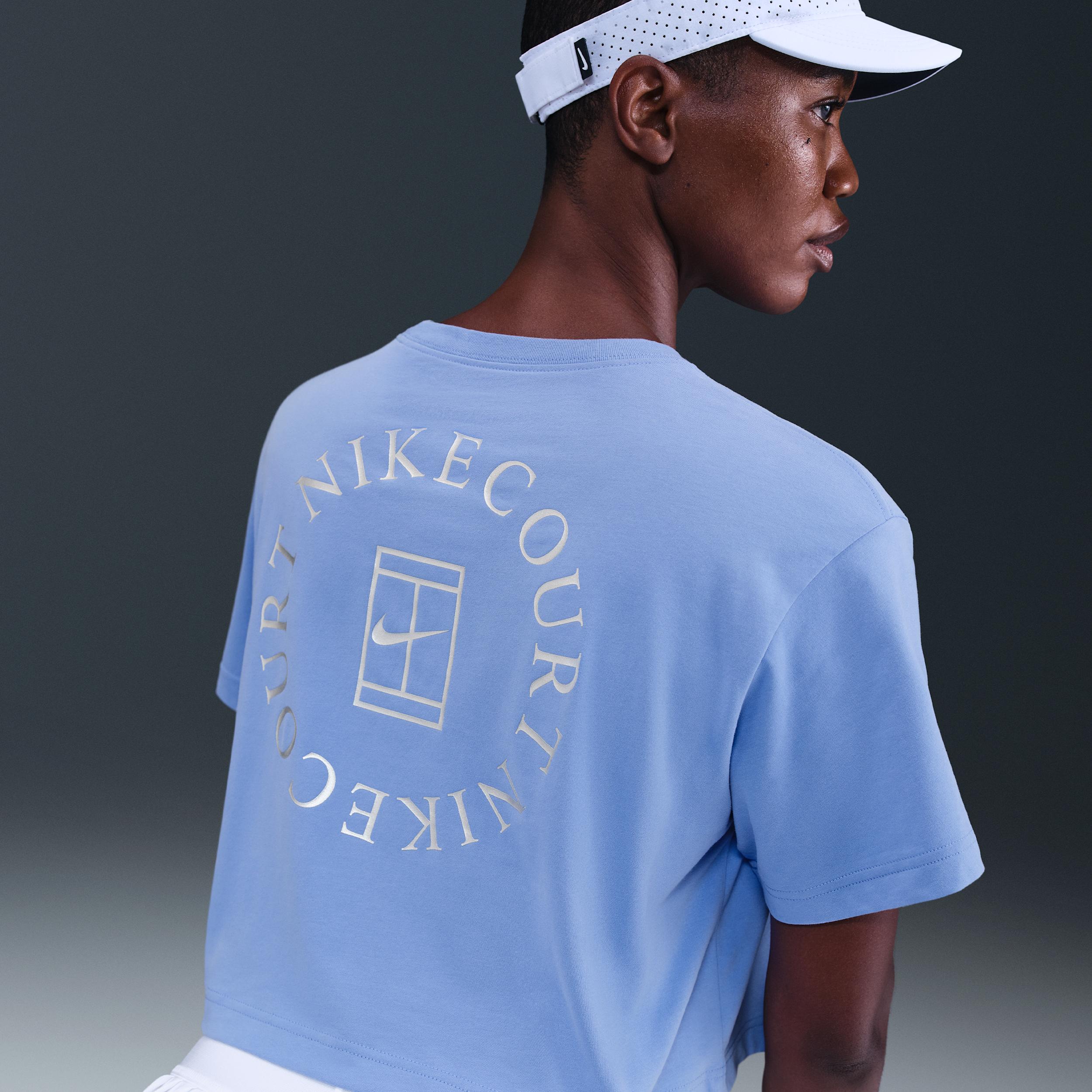 Nike Womens Slam Dri-FIT Short-Sleeve Cropped Tennis T-Shirt | HV6987-494 Product Image