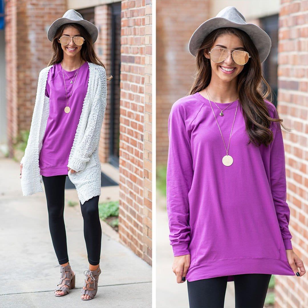 Slouchy Dolman Bodacious Purple Long Sleeve Tunic Female Product Image