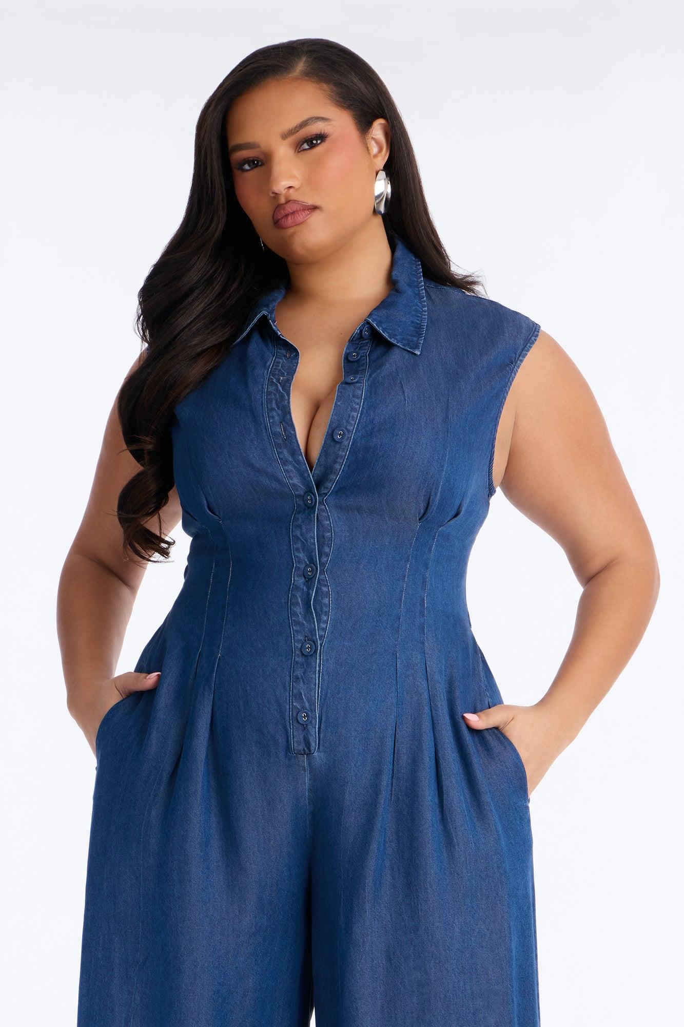 Tanya Chambray Sleeveless Wide Leg Jumpsuit - Medium Wash Female Product Image