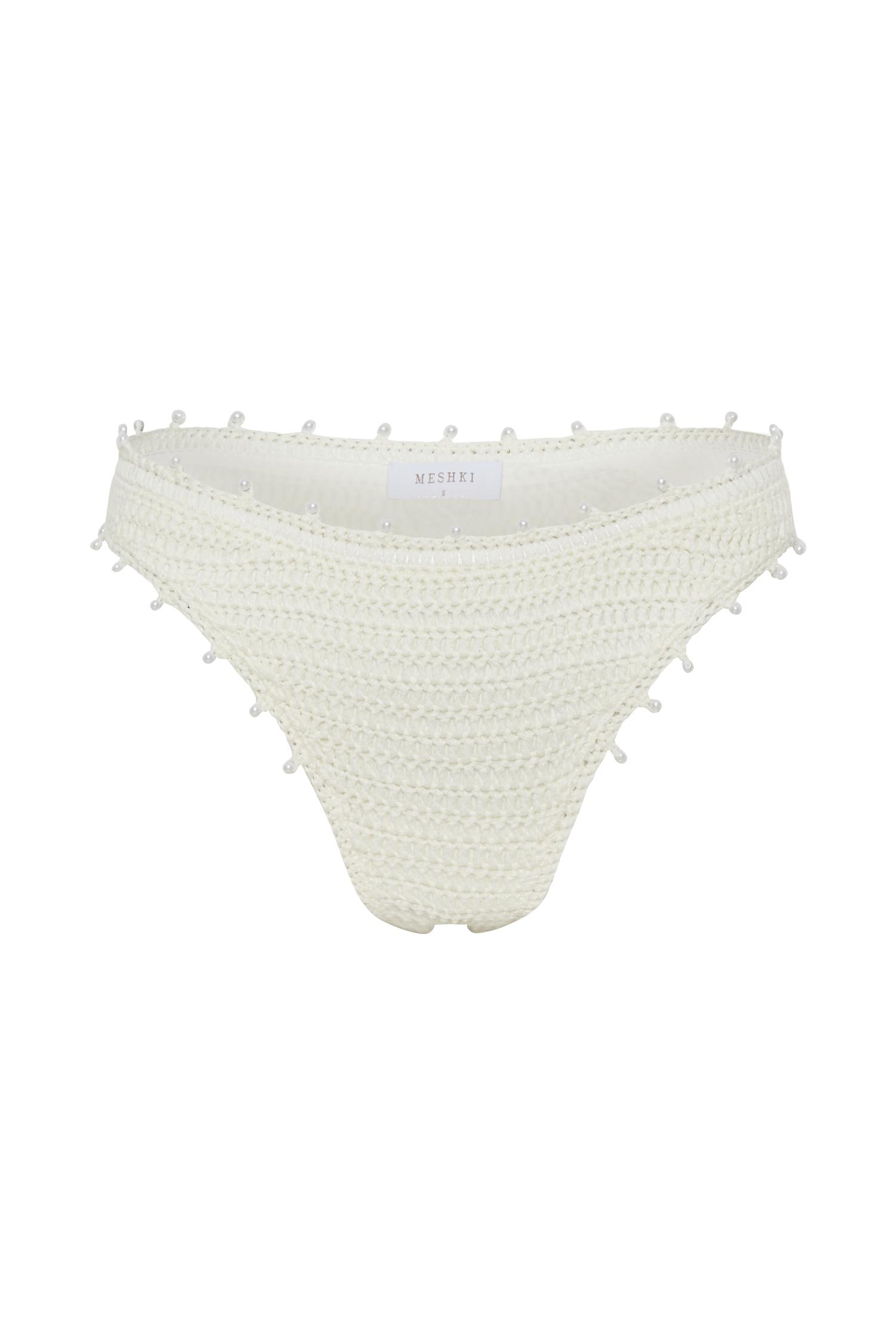 Sadie Pearl Knit Bikini Bottom - White Product Image