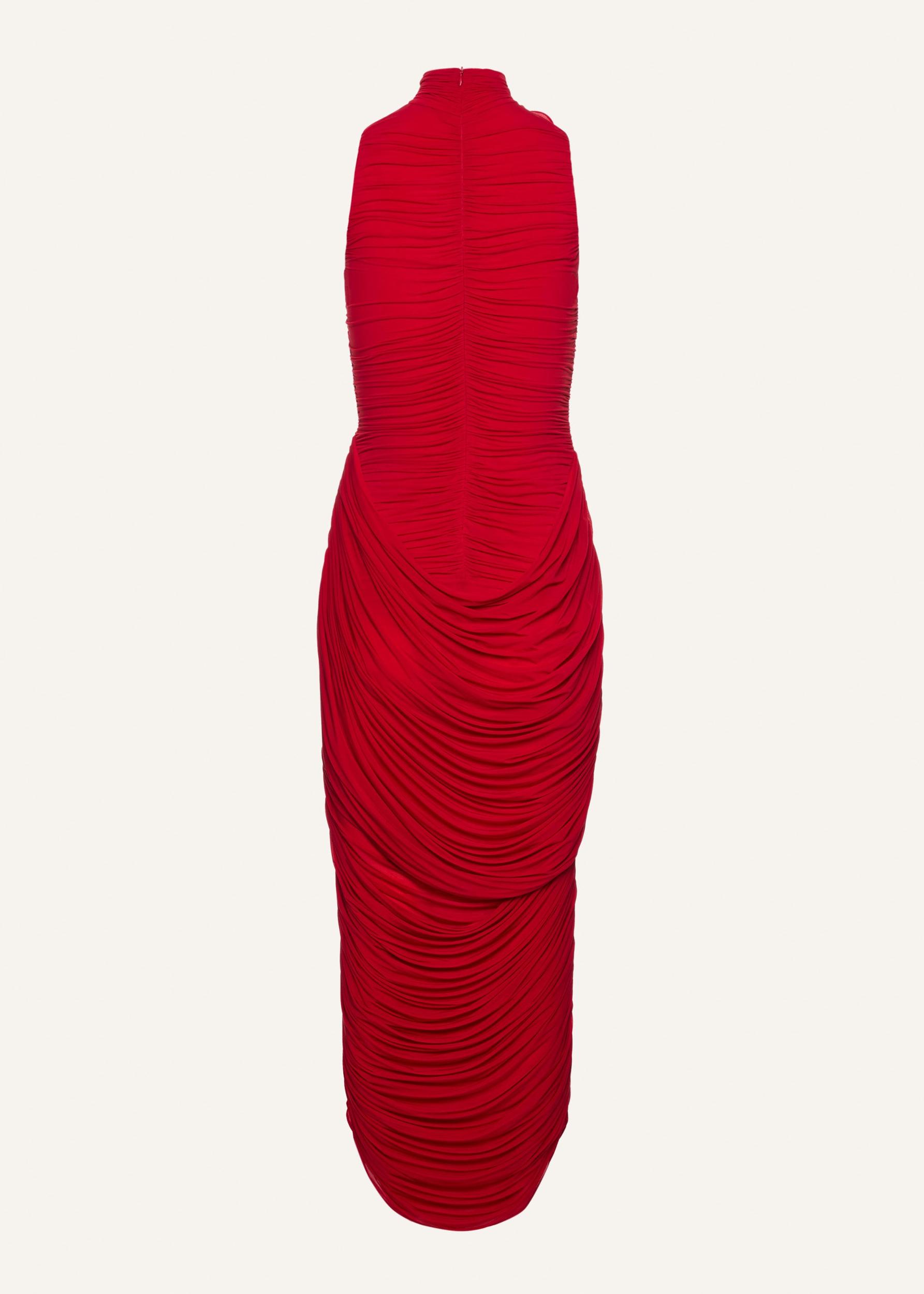 High-neck draped maxi dress in red Product Image