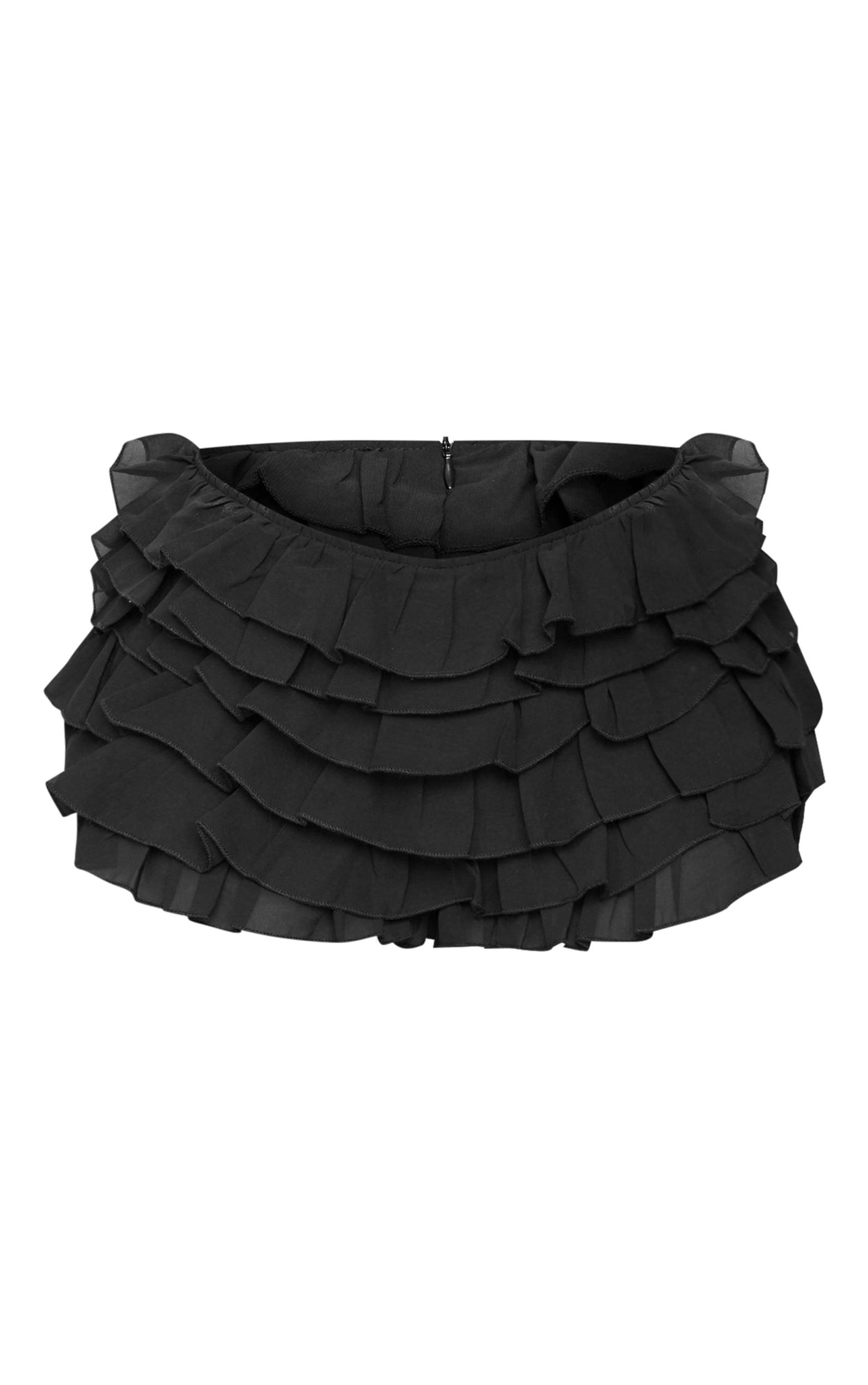 Shape Black Chiffon Ruffle Low Rise Hot Pants Product Image