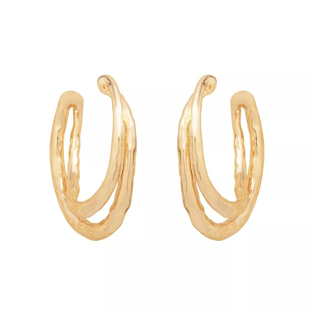 Emberly Gold Tone Textured 2 Row Hoop Earrings, Women's, None Product Image