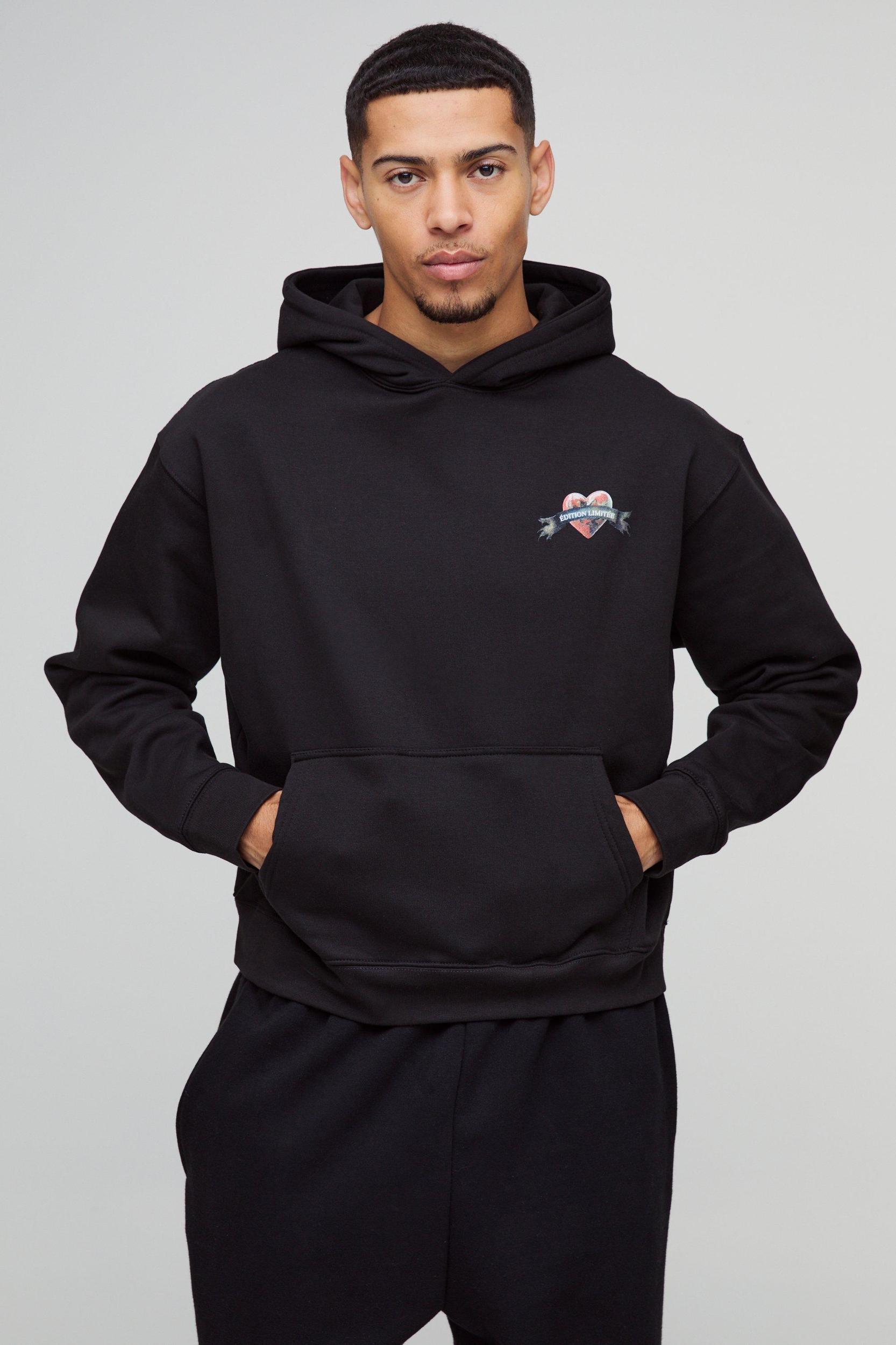 Oversized Boxy Limited Edition Heart Gothic Graphic Hoodie | boohooMAN USA Product Image