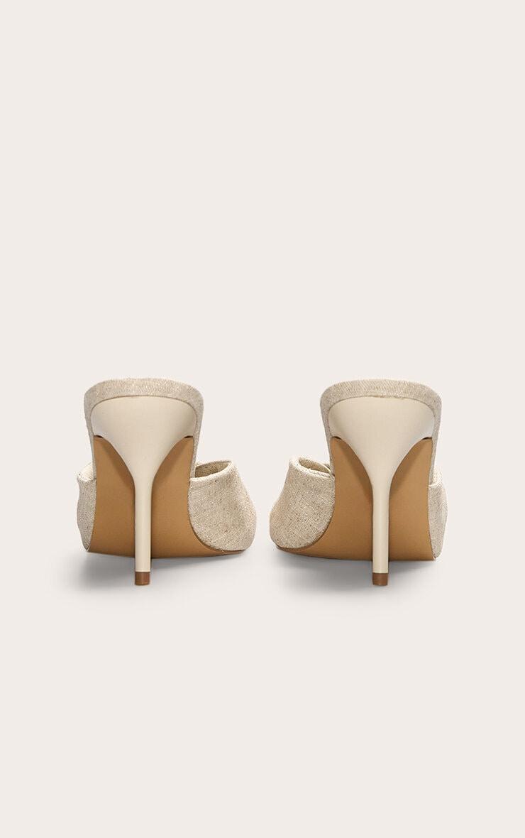 Natural Linen Point Toe Twist Strap High Heeled Mules Product Image