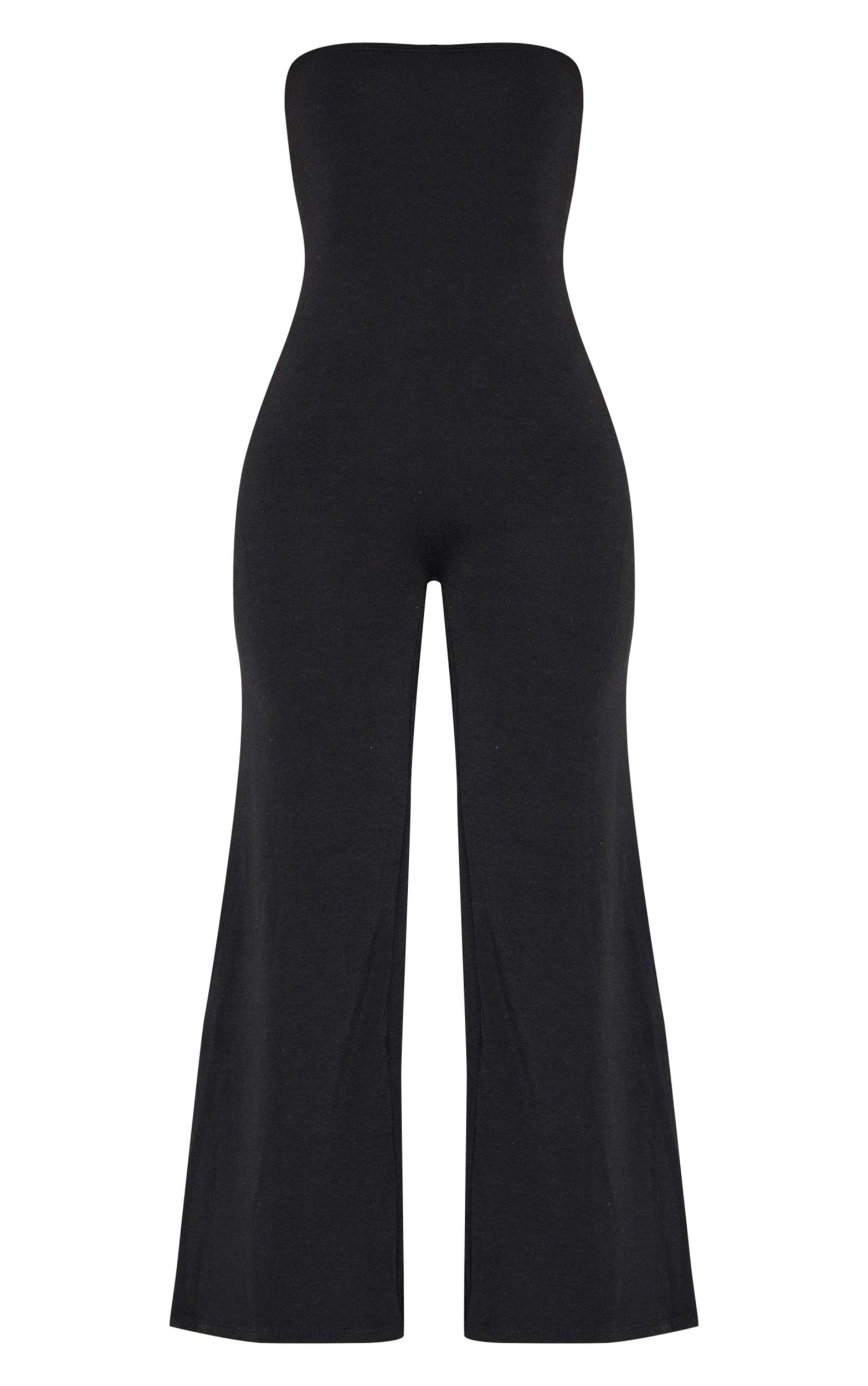 Petite Black Double Layer Jersey Bandeau Wide Leg Jumpsuit Product Image