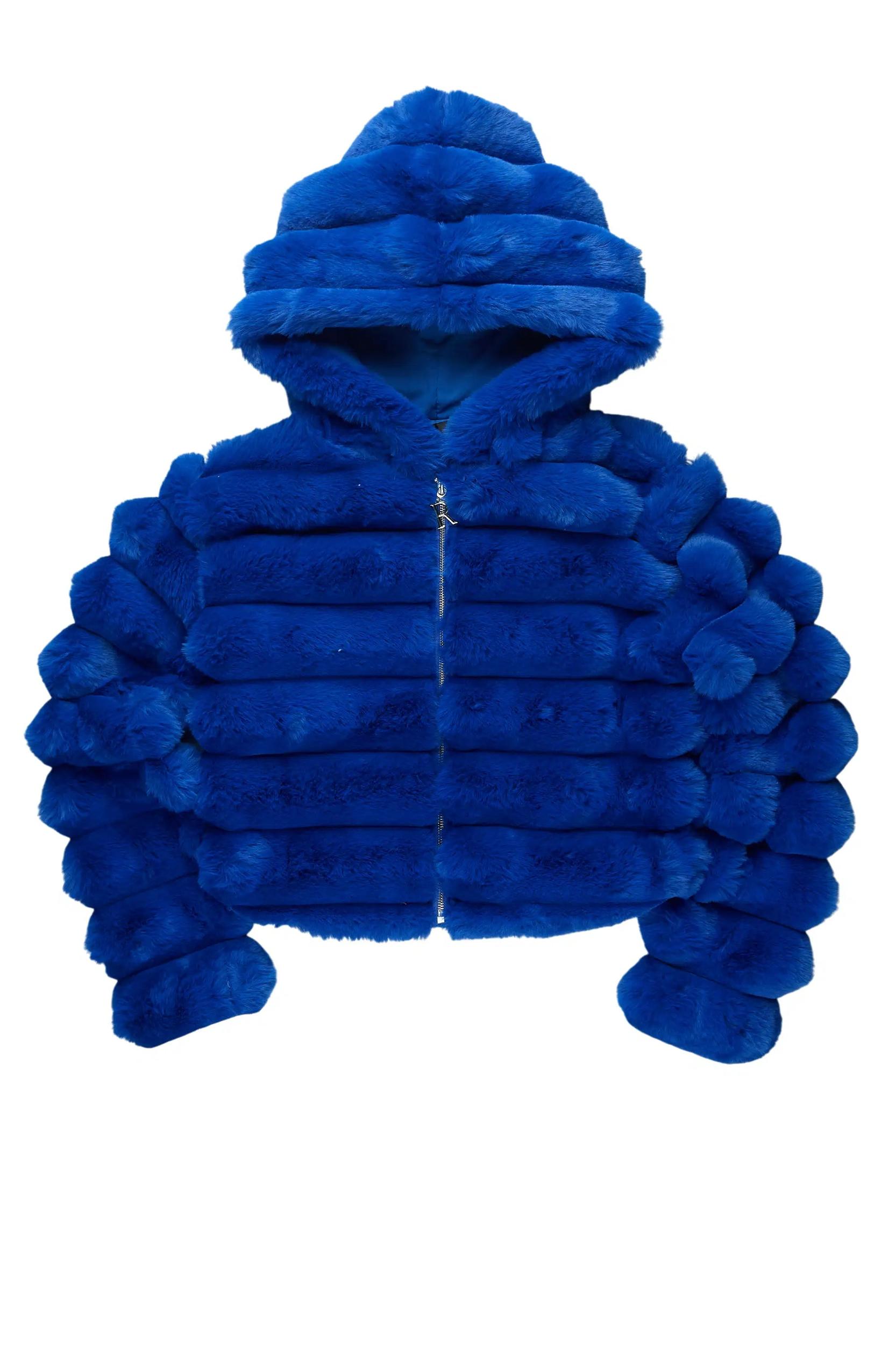 Vinetria Royal Blue Fur Jacket With Hood Female Product Image